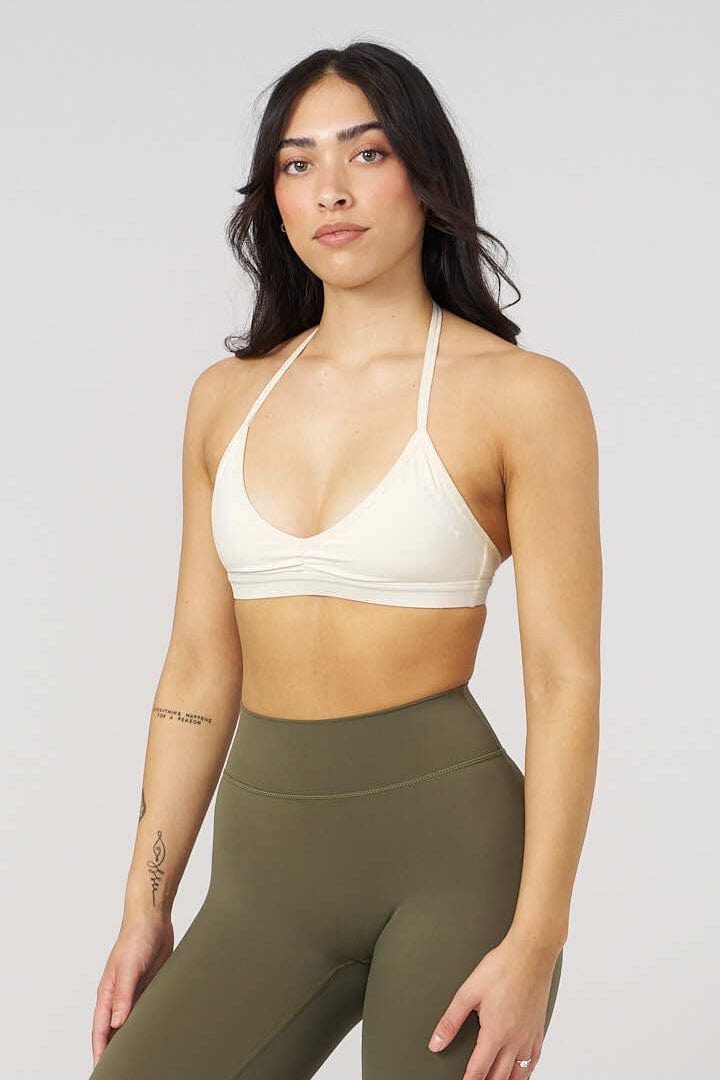 Front view of Urban V-Neck sports bra showcasing scrunch detail.