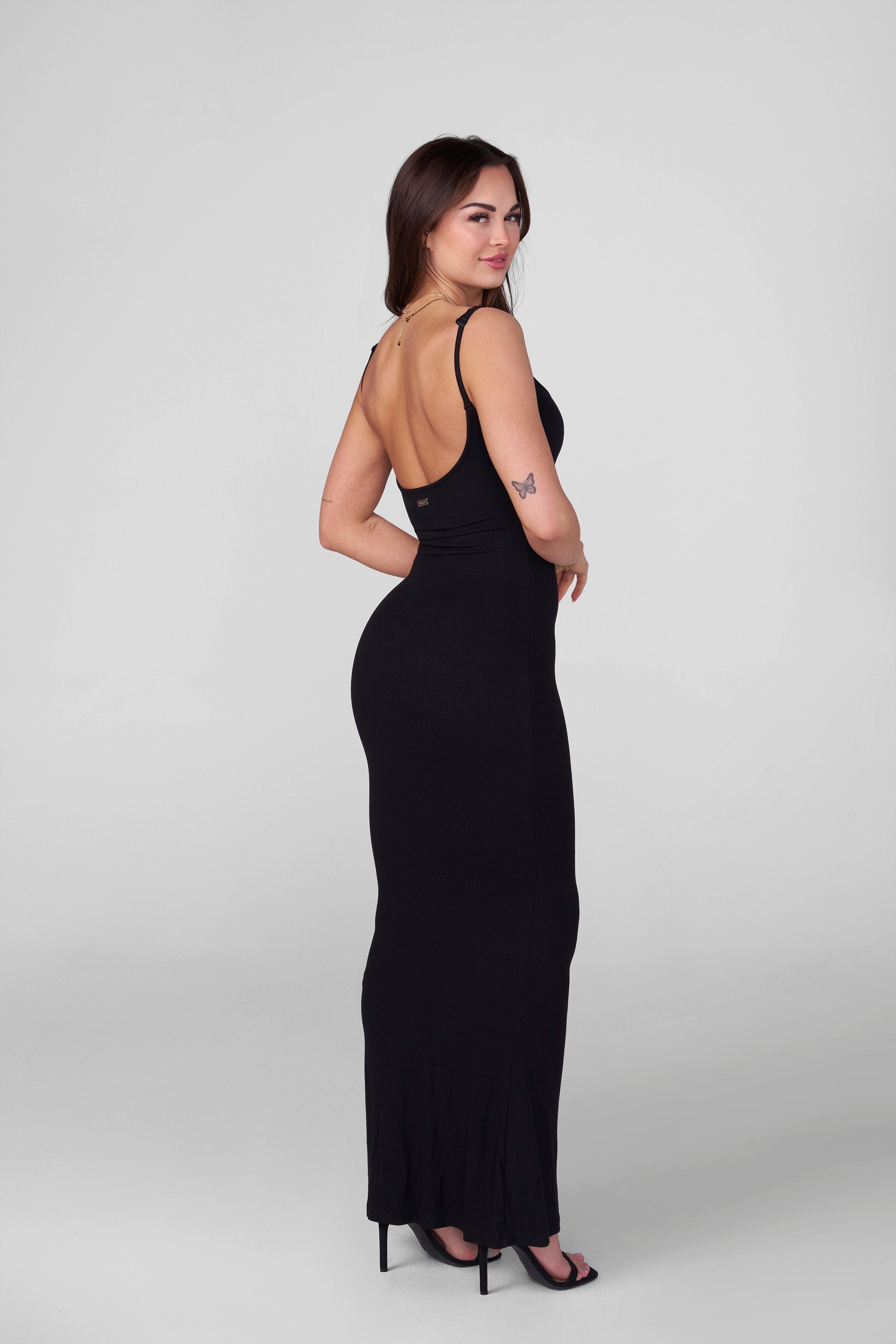 Close-up of ribbed fabric texture on sexy slip dress