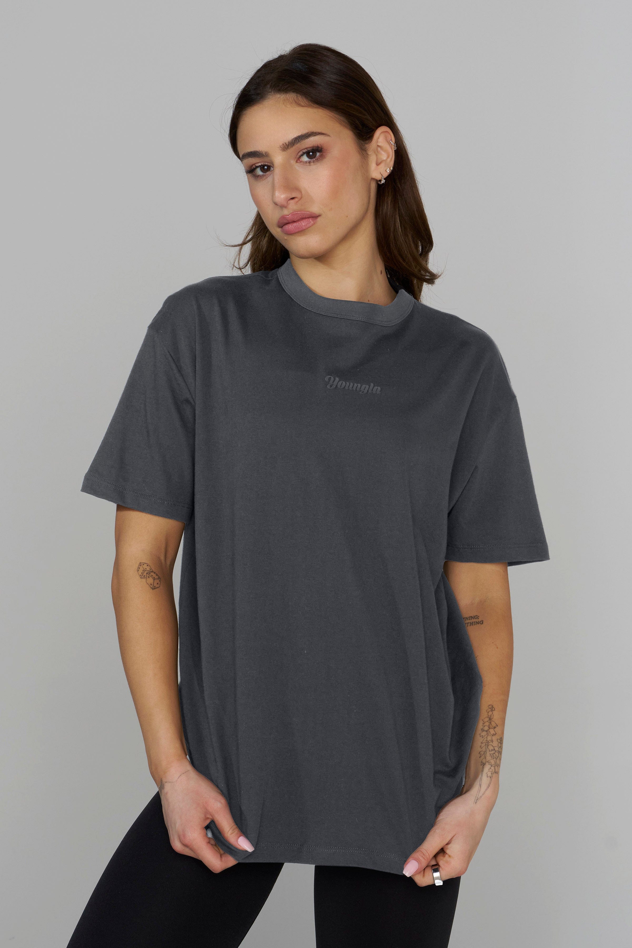 Back view of the YoungLA tee, featuring the subtle logo detail.