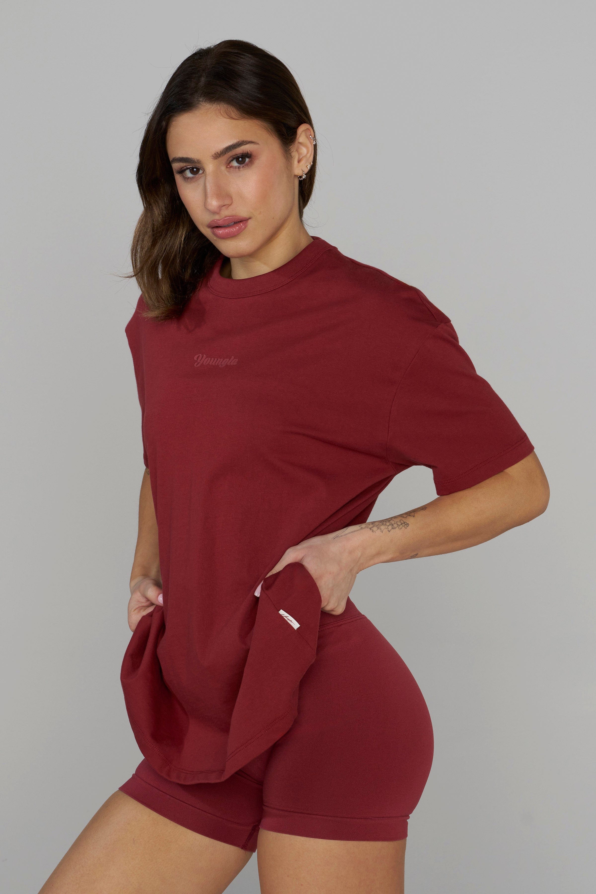 Front view of YoungLA oversized t shirt on a model, showcasing its relaxed fit.
