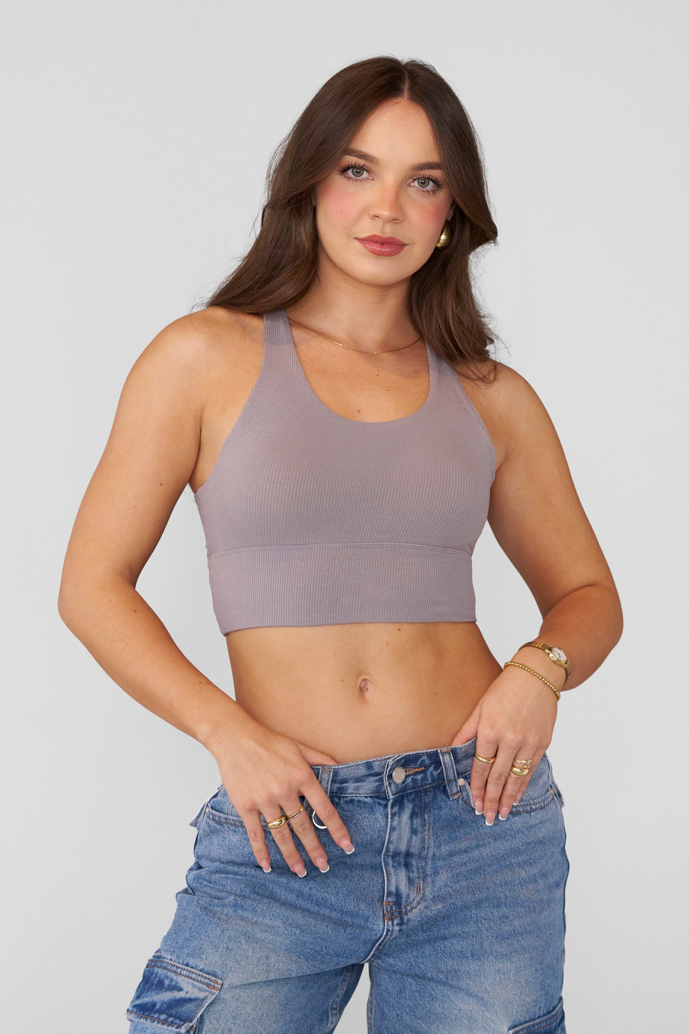 Front view of the Divine Comfort Ribbed Tank Top in white, perfect for workouts.