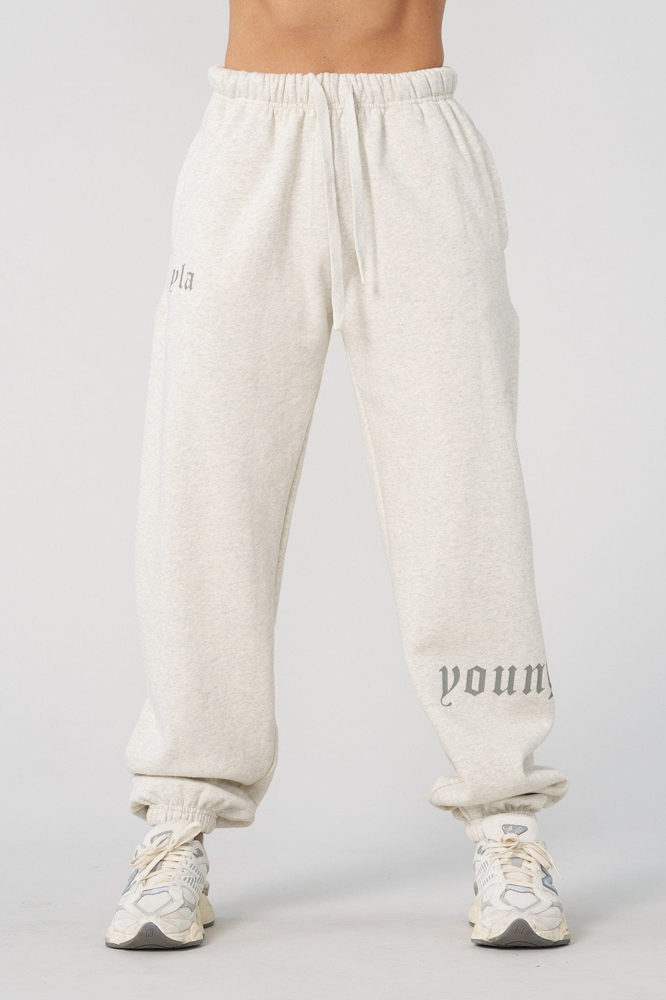 Close-up of urban cuff joggers with cuffed ankles and fleece fabric detail