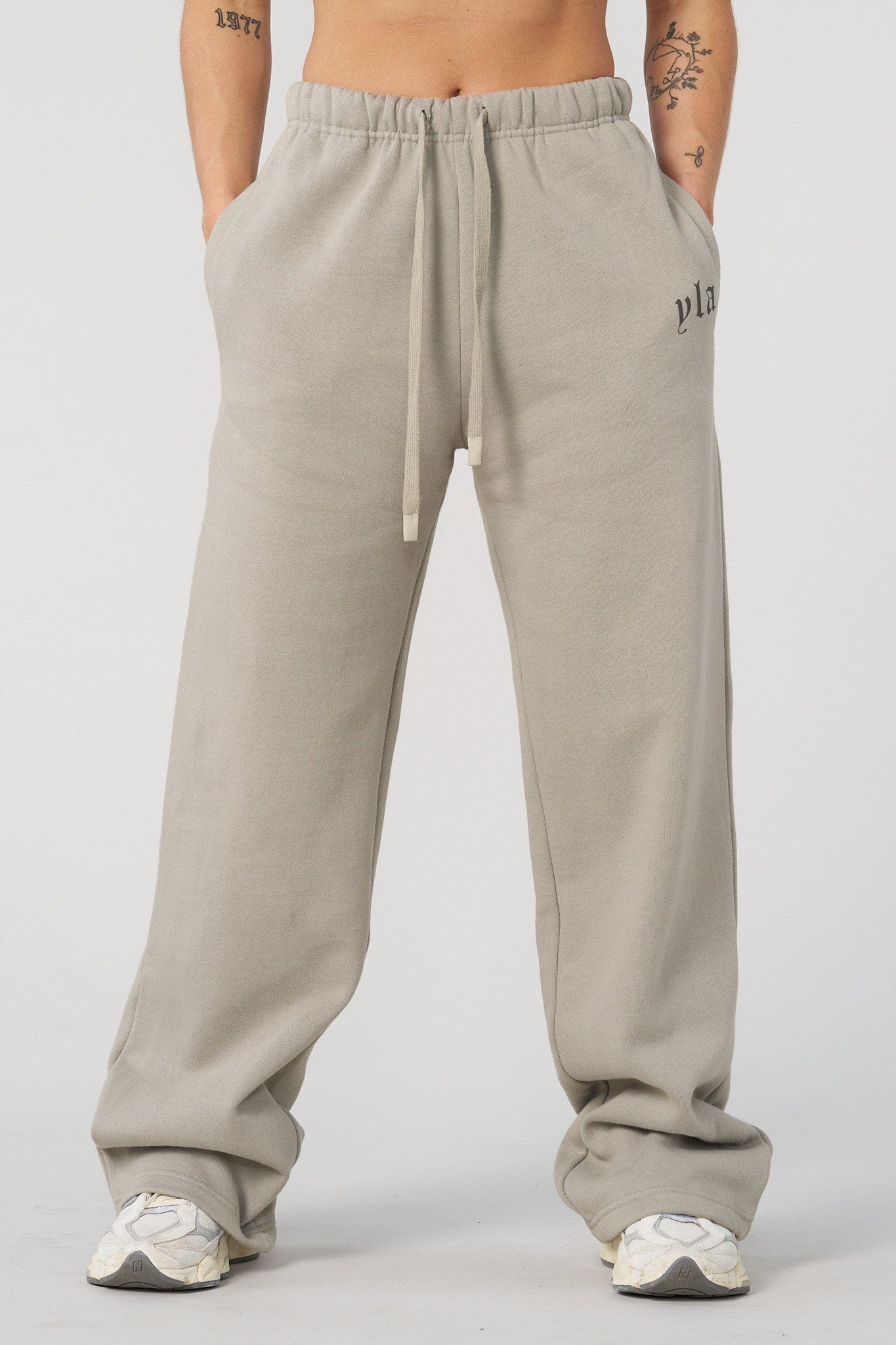 Side view of joggers for women, highlighting the straight leg design and YoungLA branding.