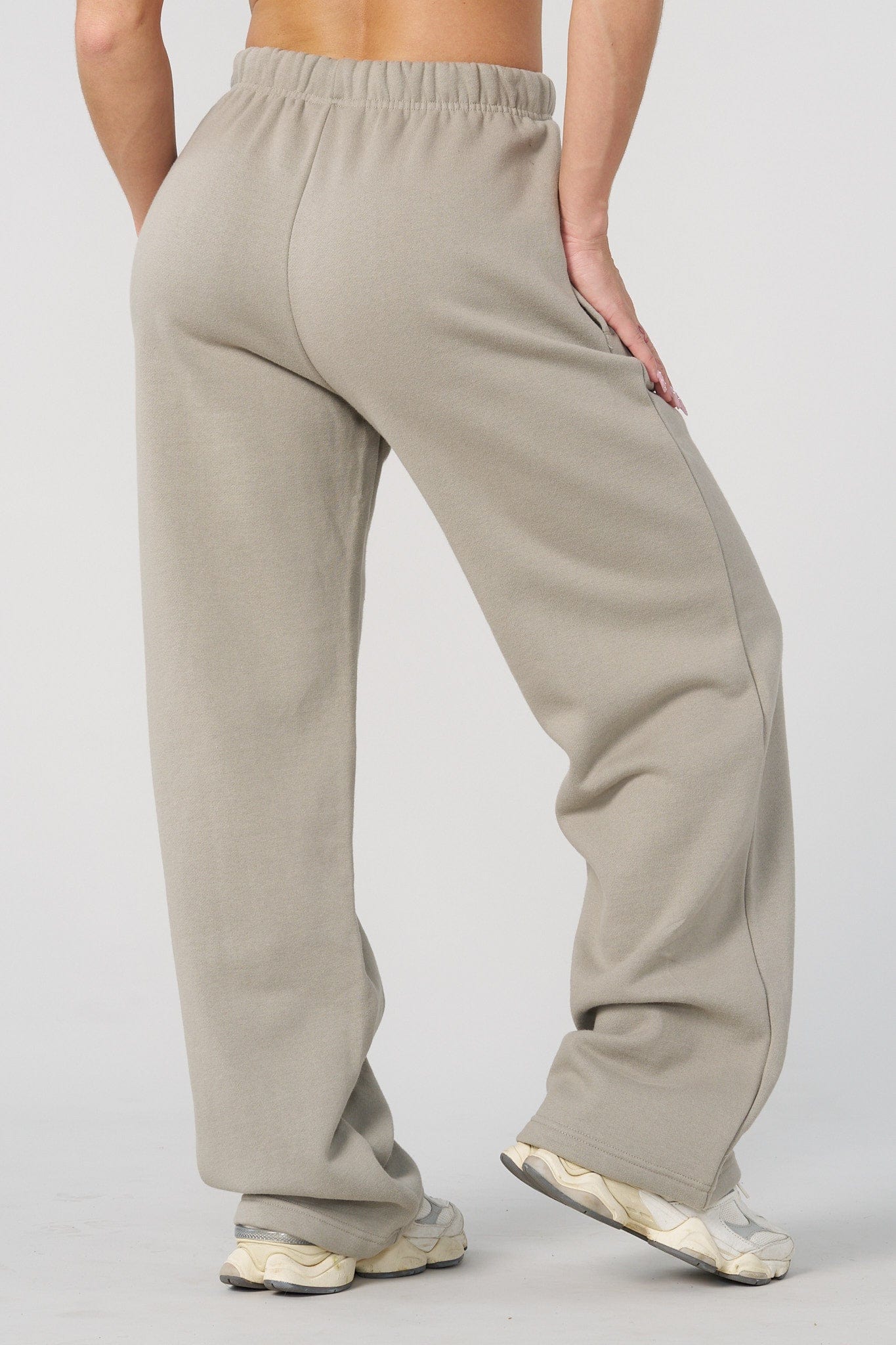 Side view of joggers for women, highlighting the straight leg design and YoungLA branding.