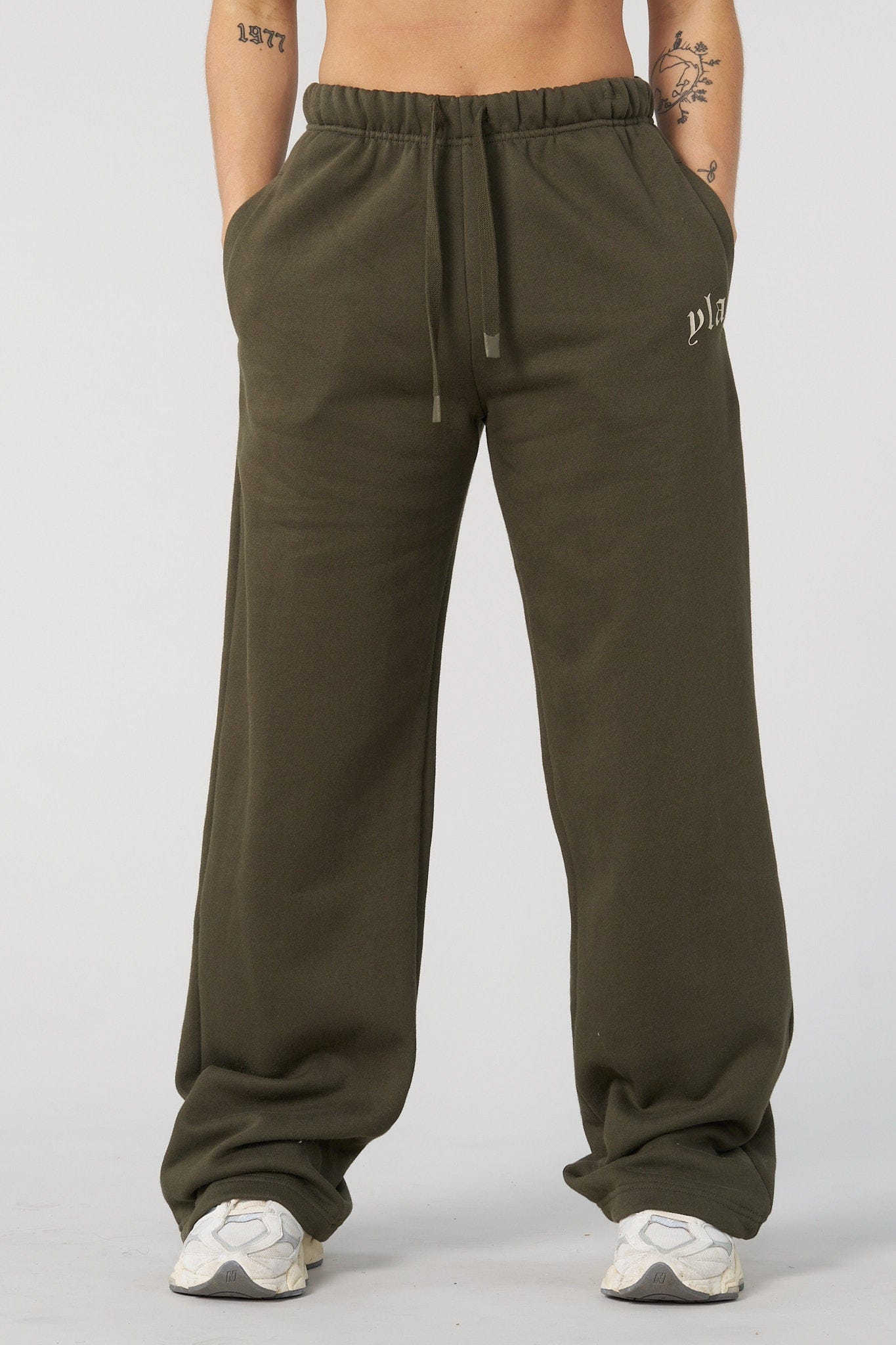 Front view of Urban Comfort Straight Leg Joggers in black, showcasing the soft fleece material.