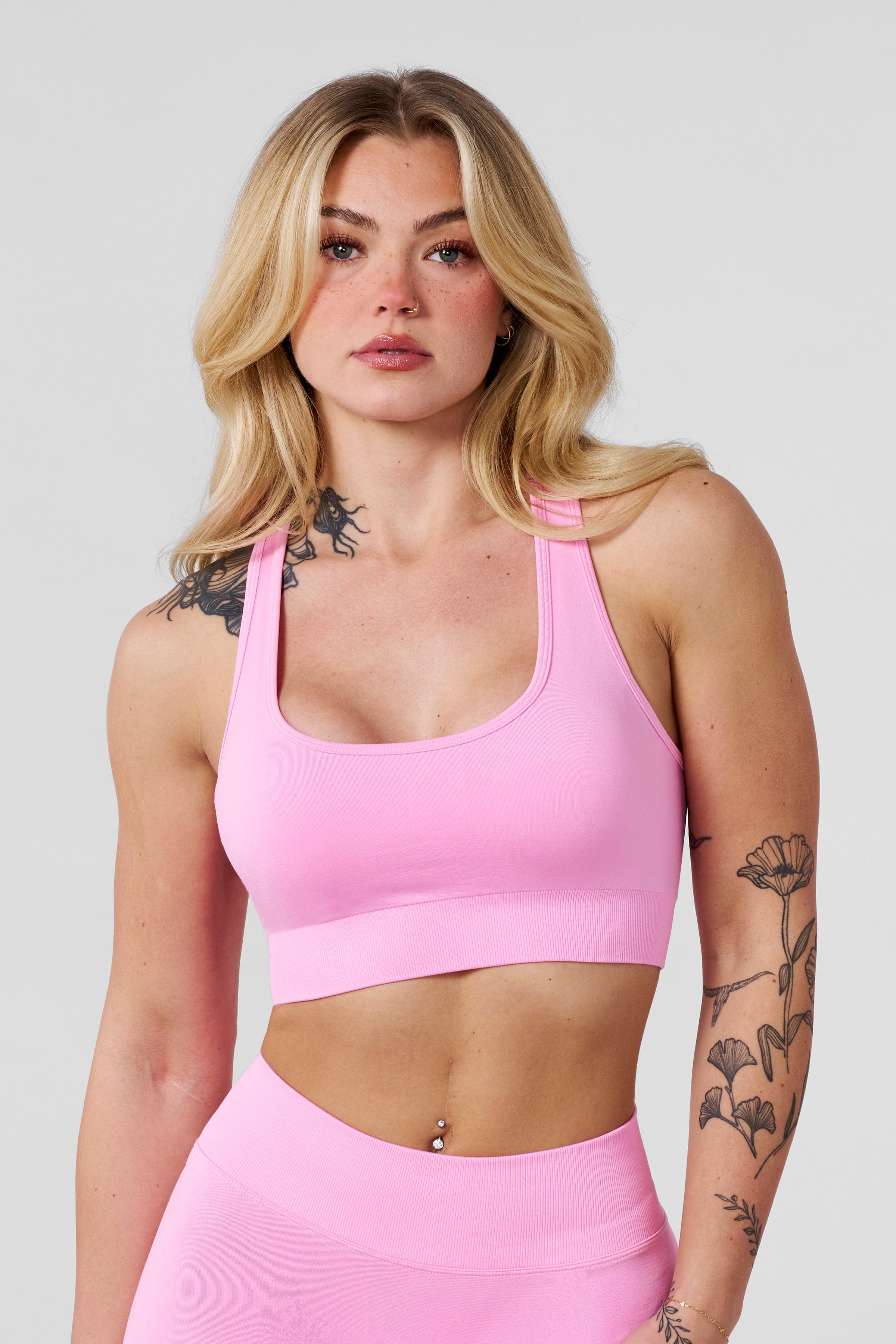 Back view of the seamless racerback design for breathable support