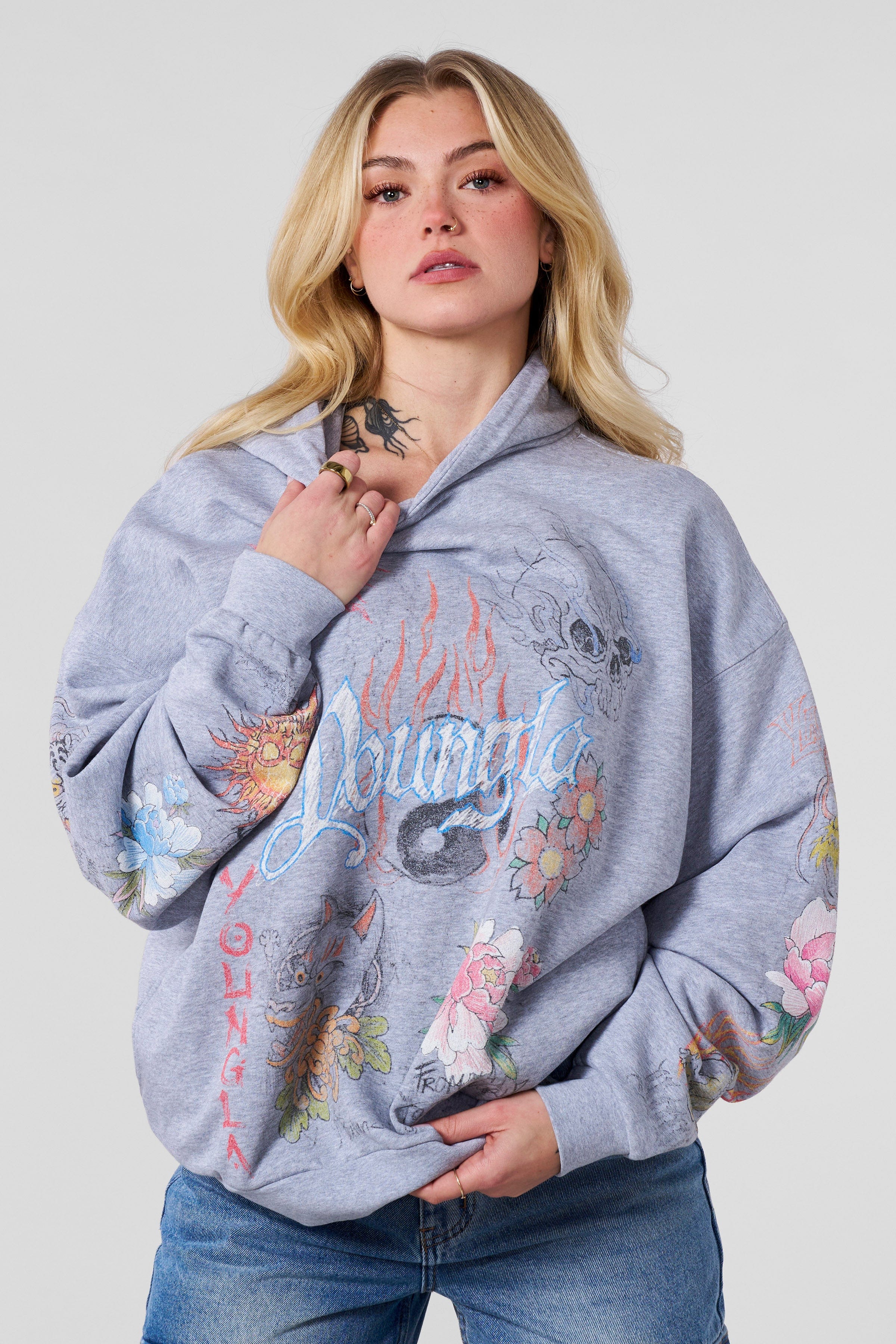 Side profile of comfort hoodie showing relaxed fit and dropped shoulders