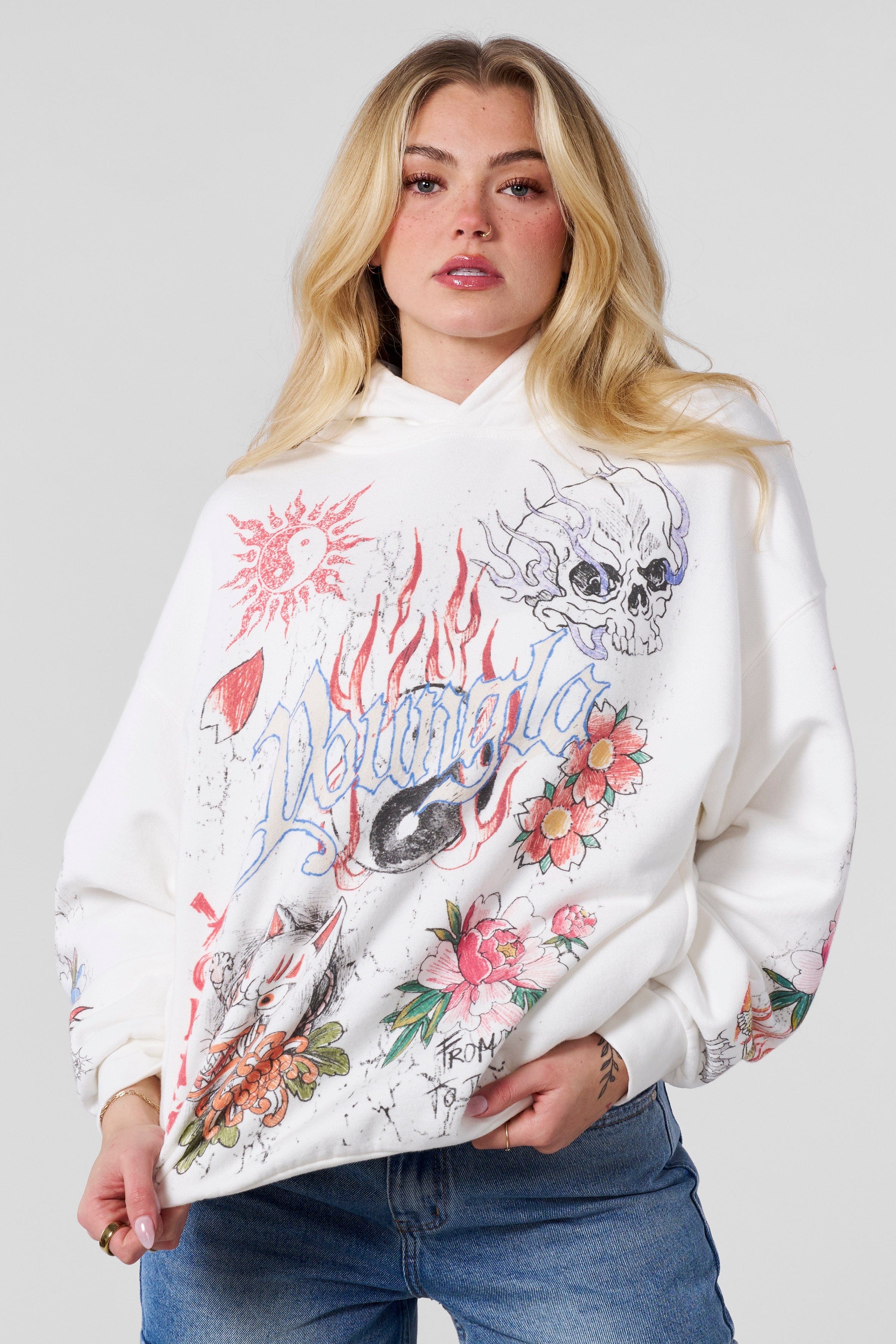 Side profile of comfort hoodie showing relaxed fit and dropped shoulders