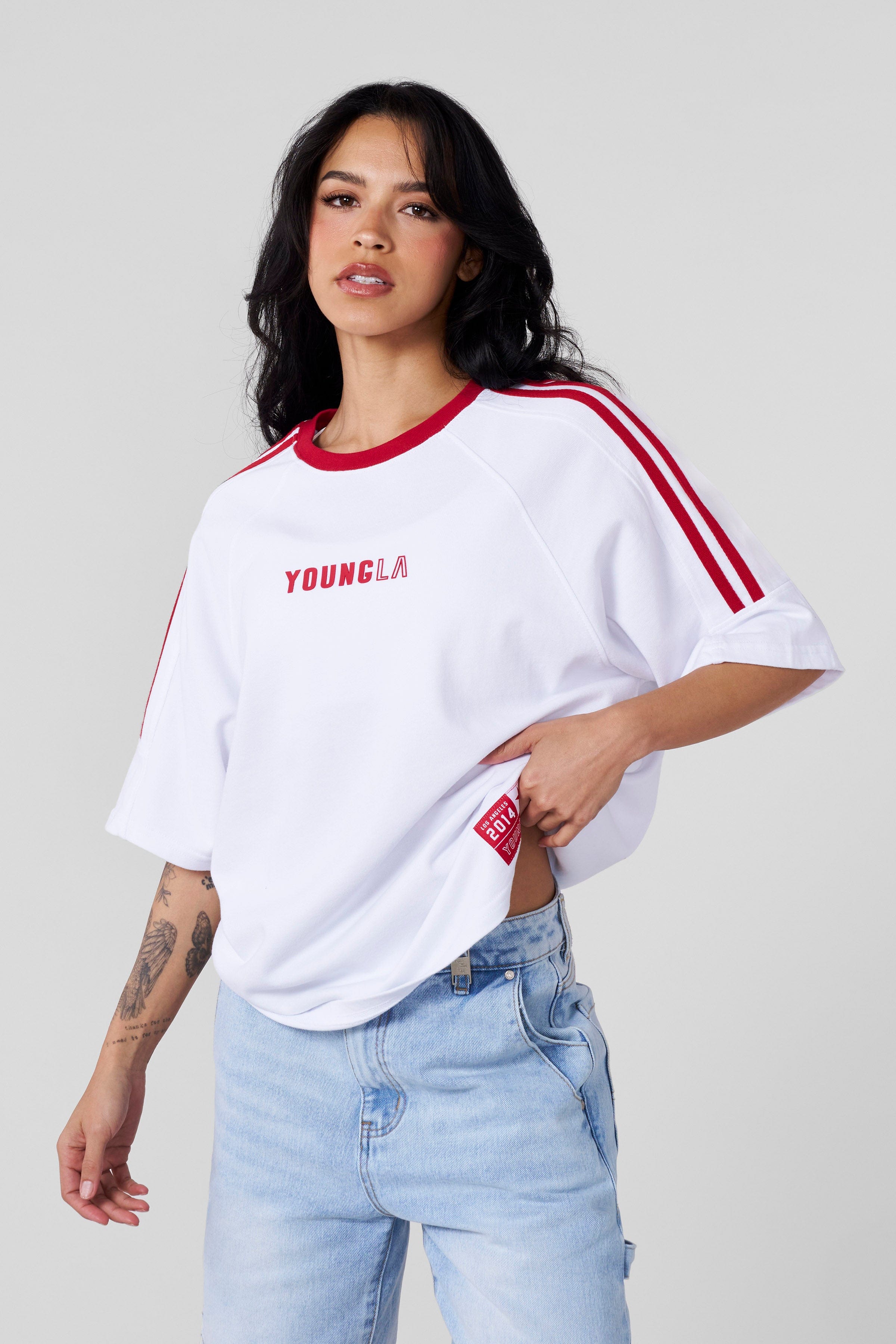 Close-up of the sporty tee’s textured cotton fabric