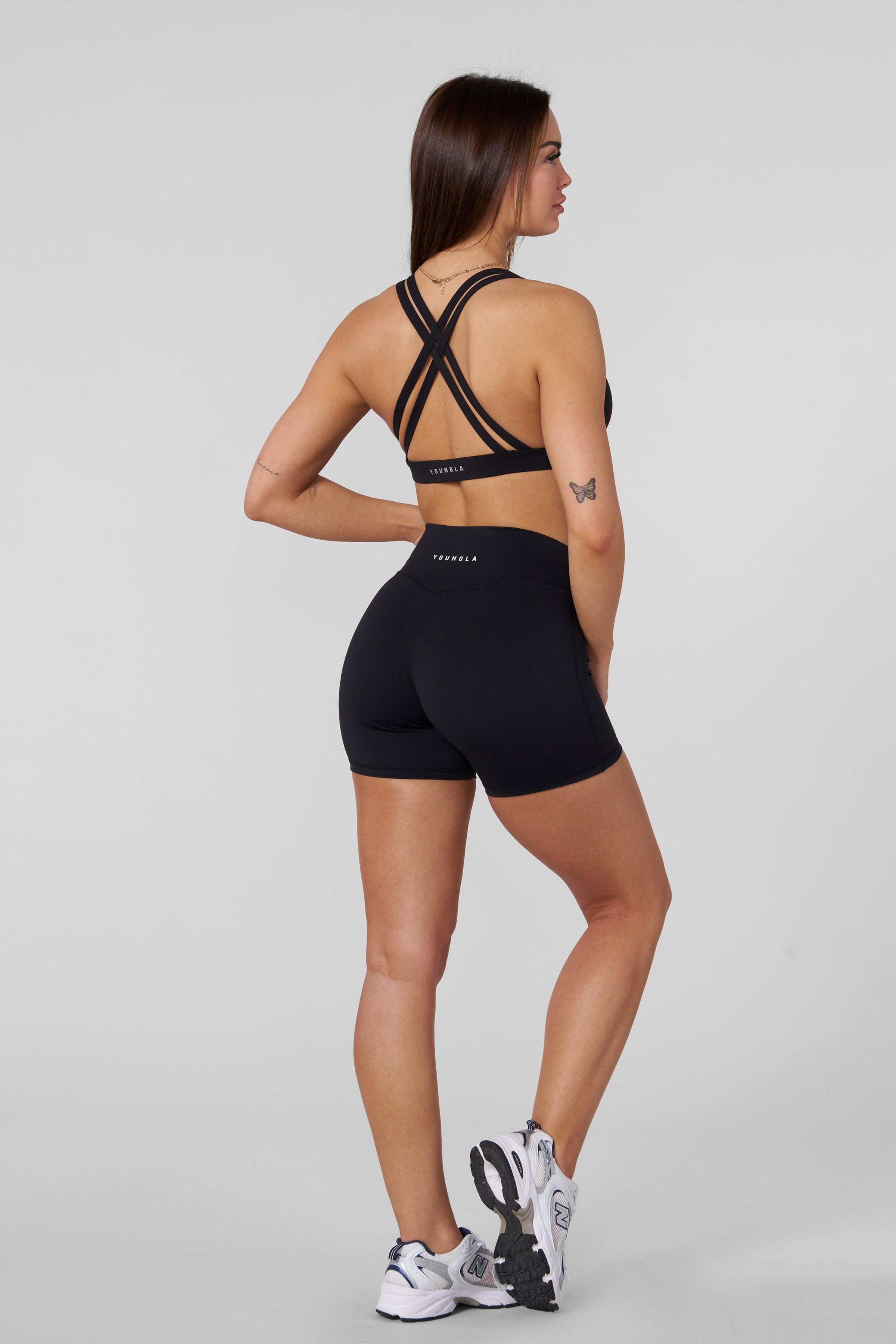 Front view of the Effortless Sports Bra showcasing its double cross back design.