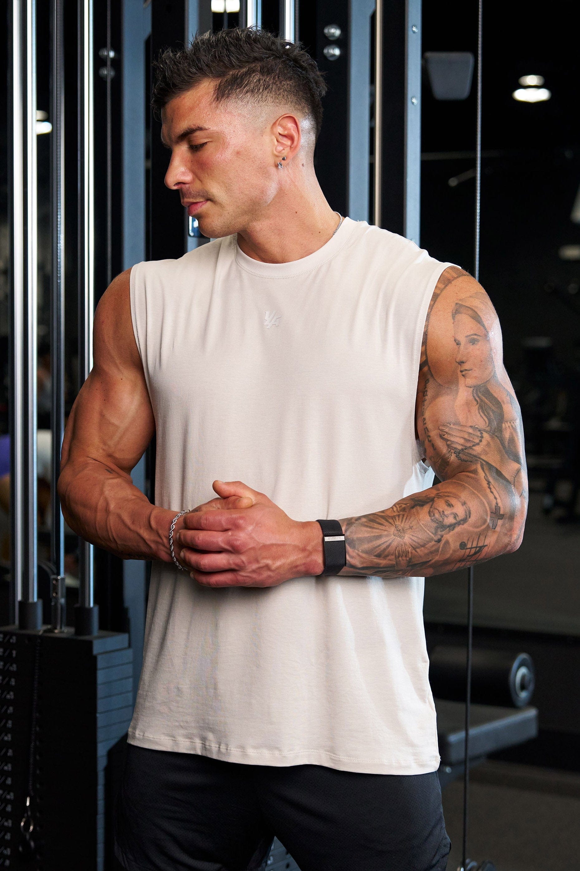 Runner in motion wearing RunTech tank top.