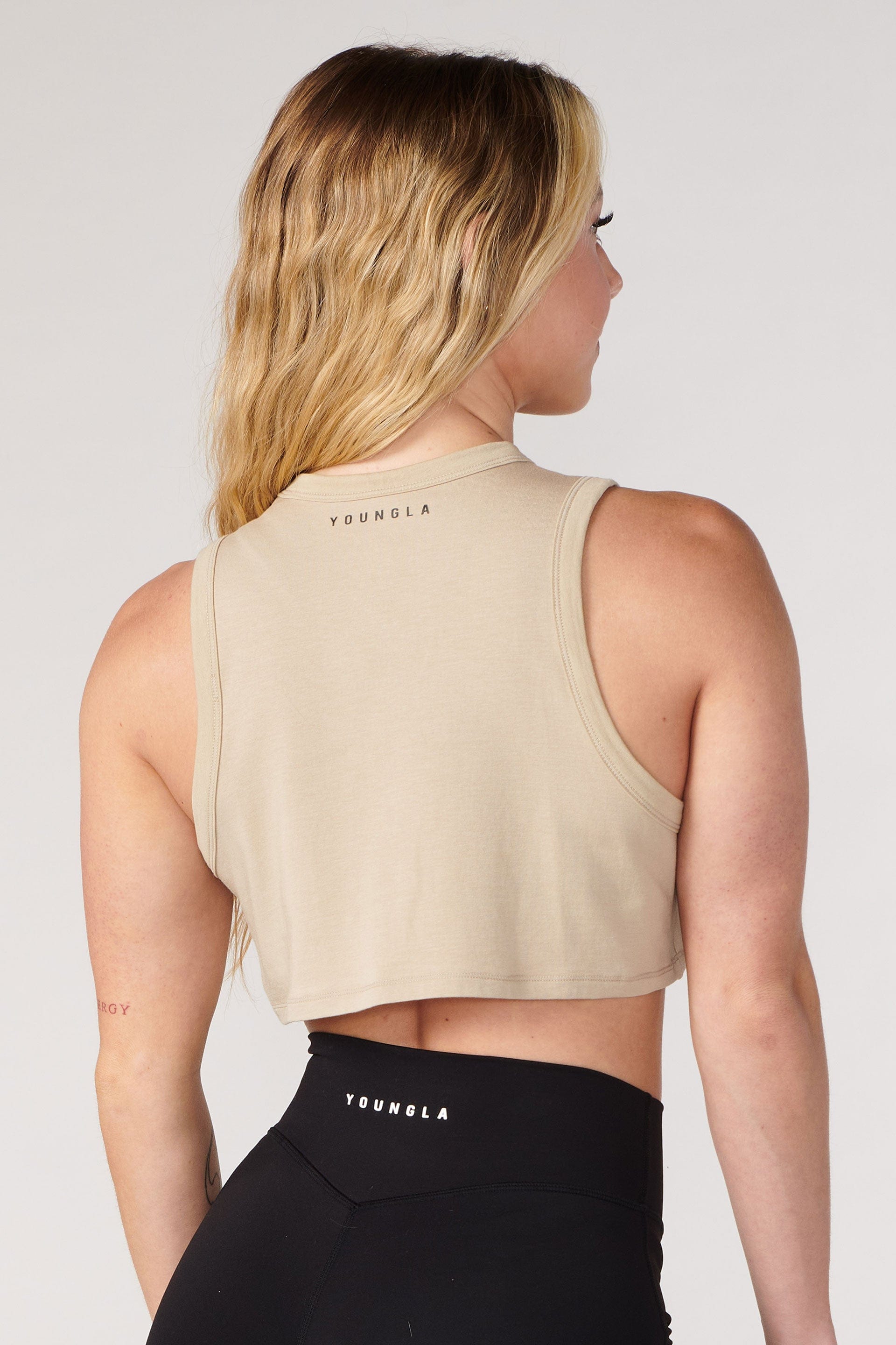 Back view highlighting the YoungLA logo on the Cloud Comfort Modal Workout Tank.