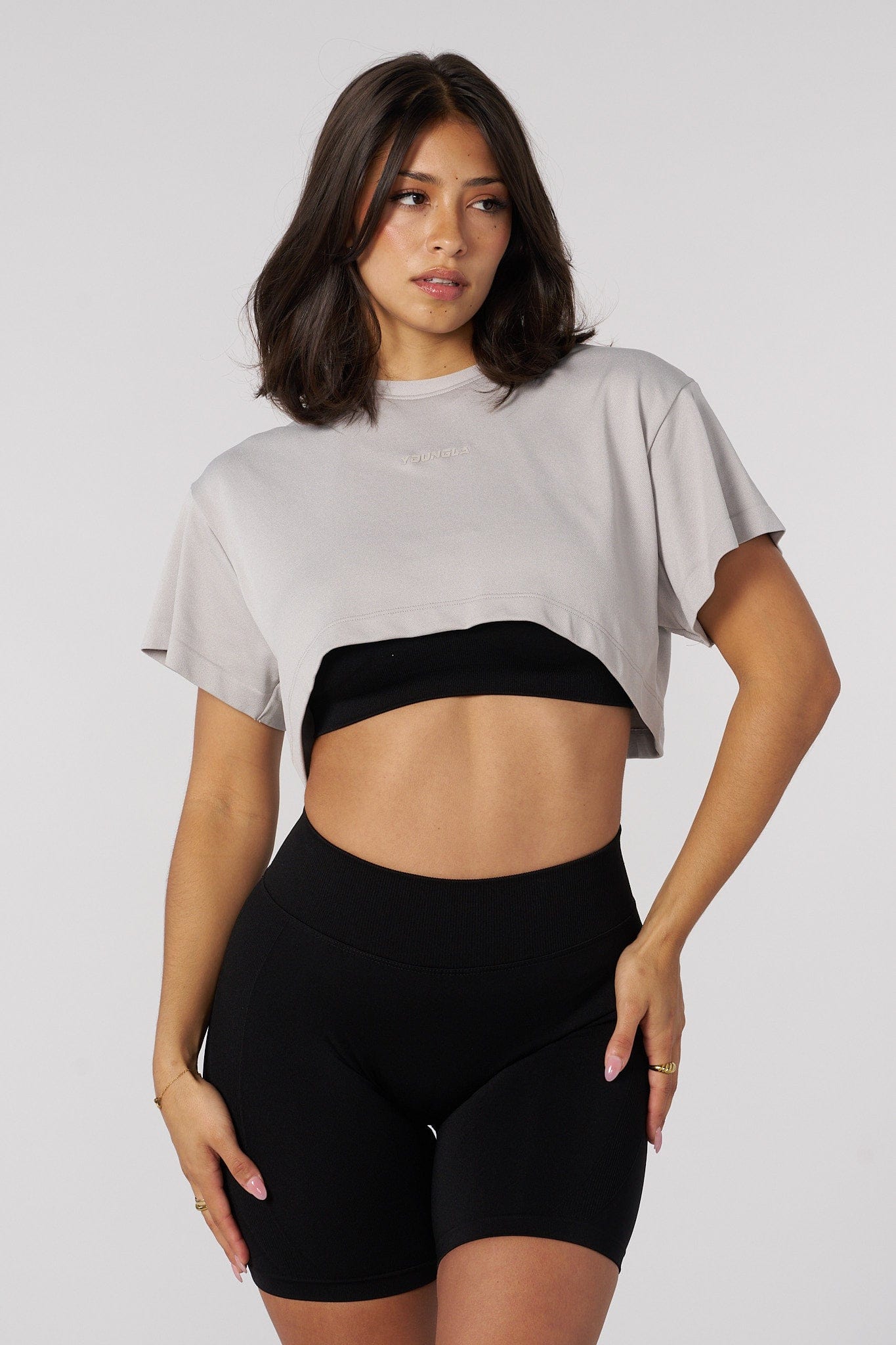 Side angle showing the seamless design and cropped front