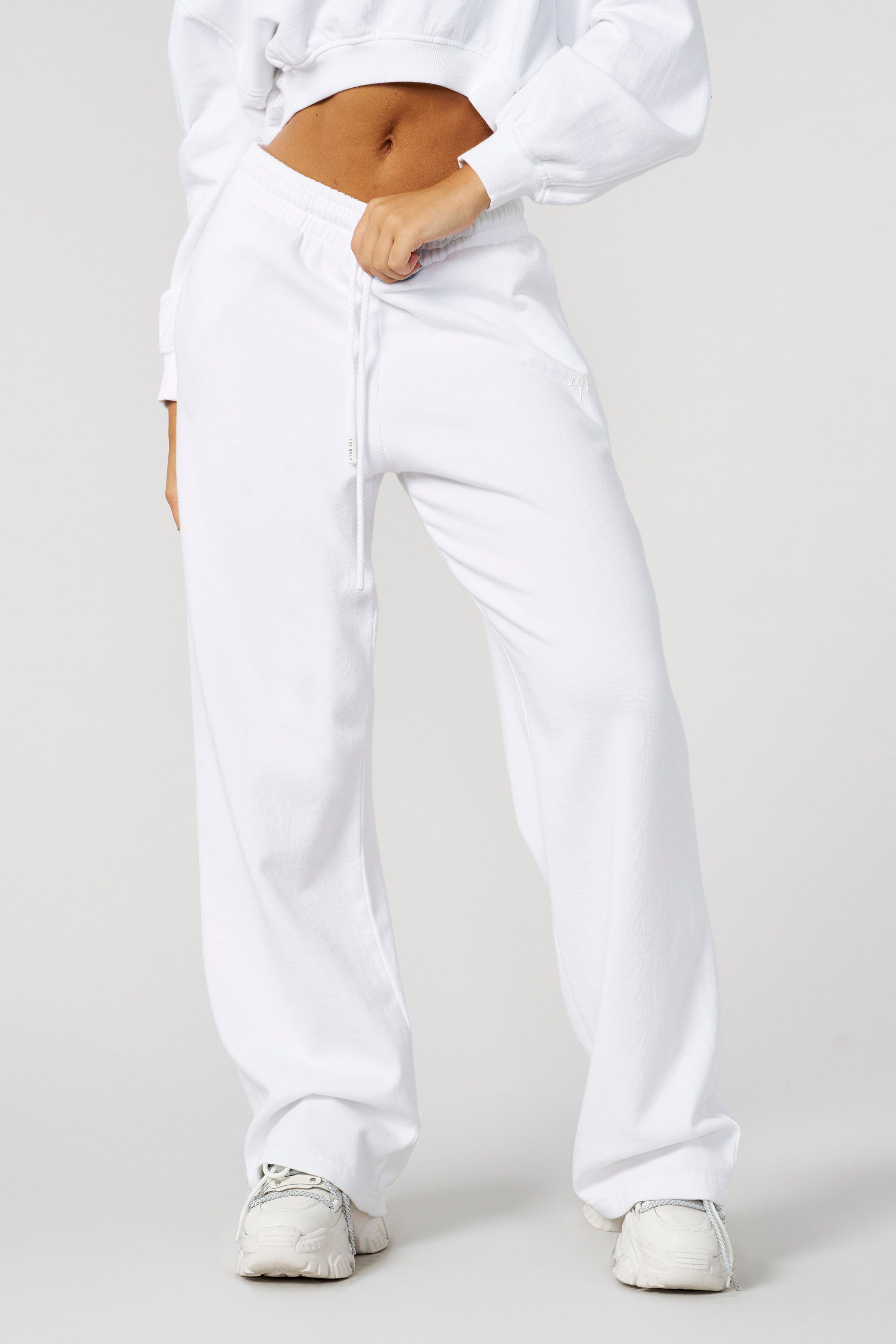 Side view showcasing the straight-leg design of the joggers.