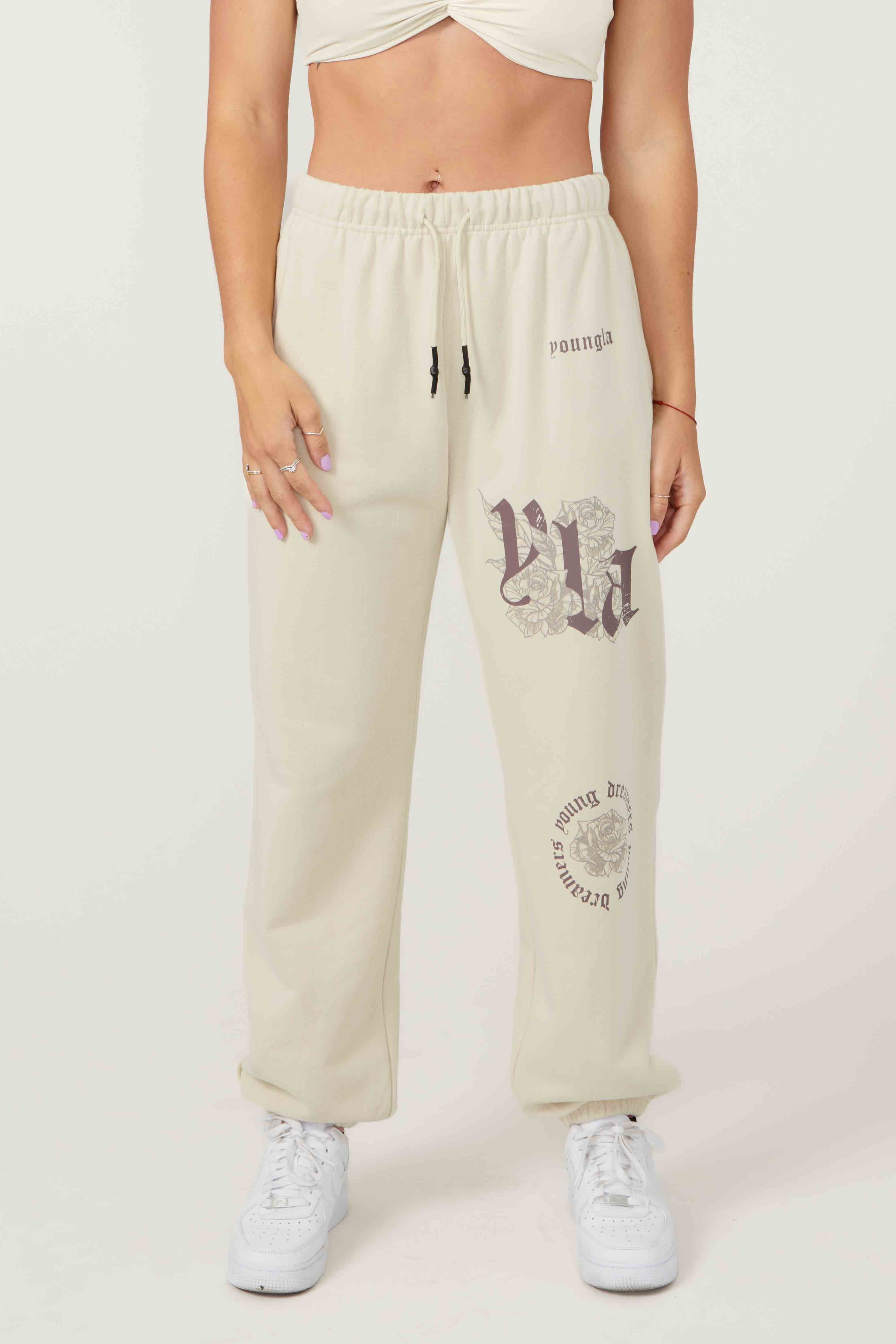 Back view of comfortable floral joggers, perfect for everyday wear
