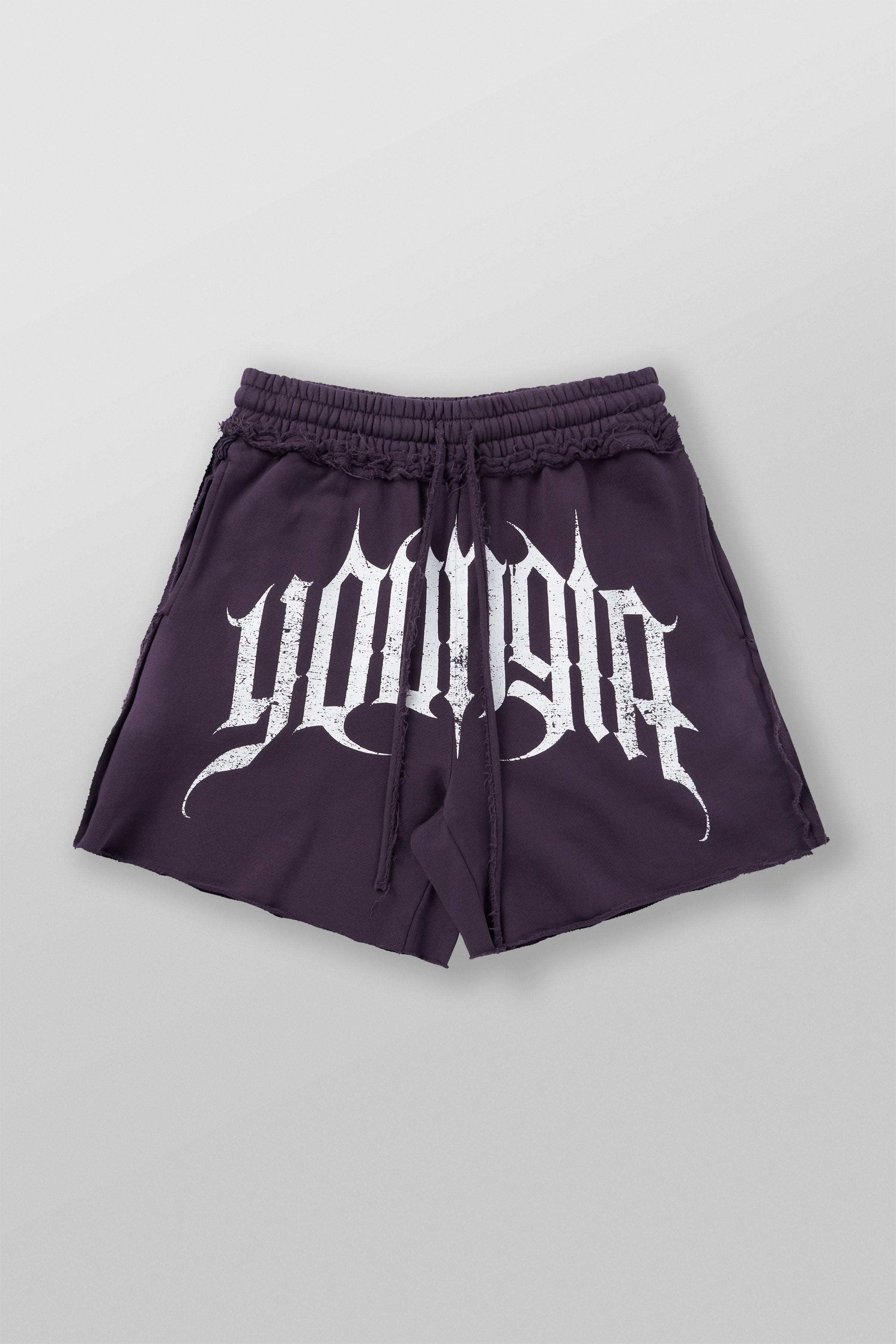 Front view of deconstructed shorts styled for downtown walks