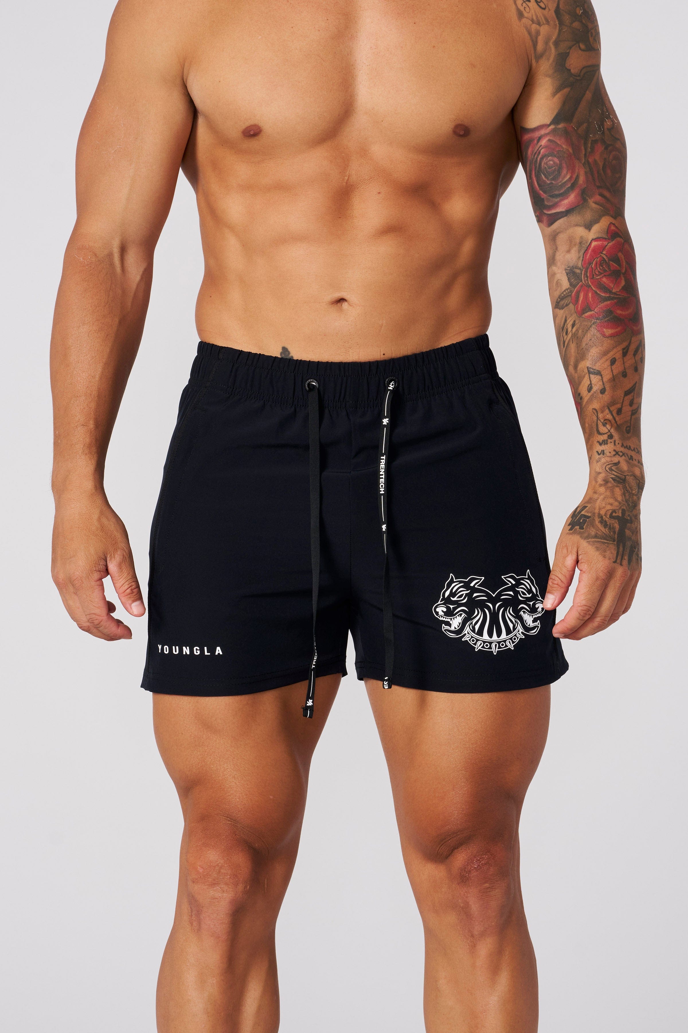 Close-up of breathable mesh panel on womens gym shorts