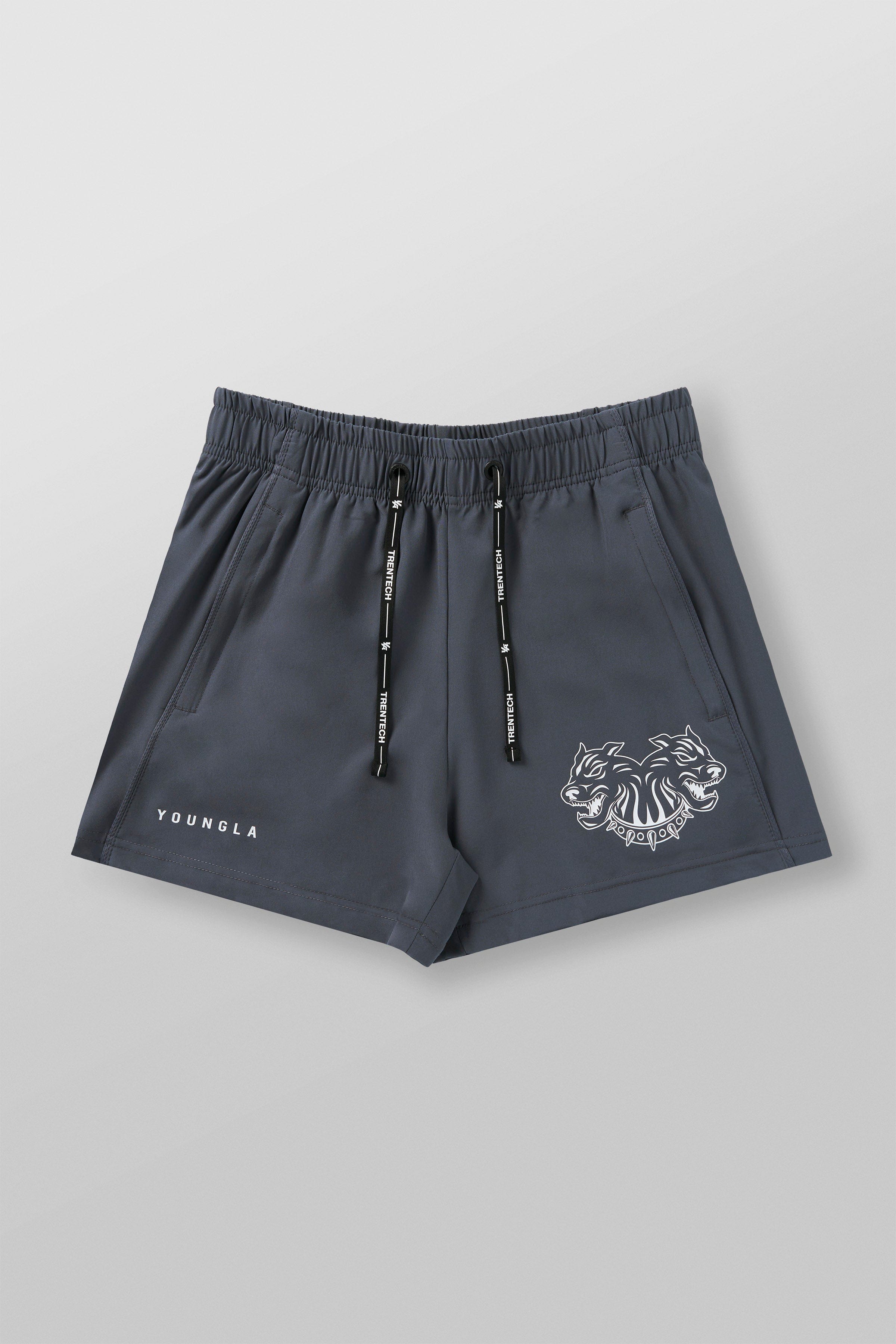 Front view of quad reveal shorts highlighting the fitted design and mesh panel