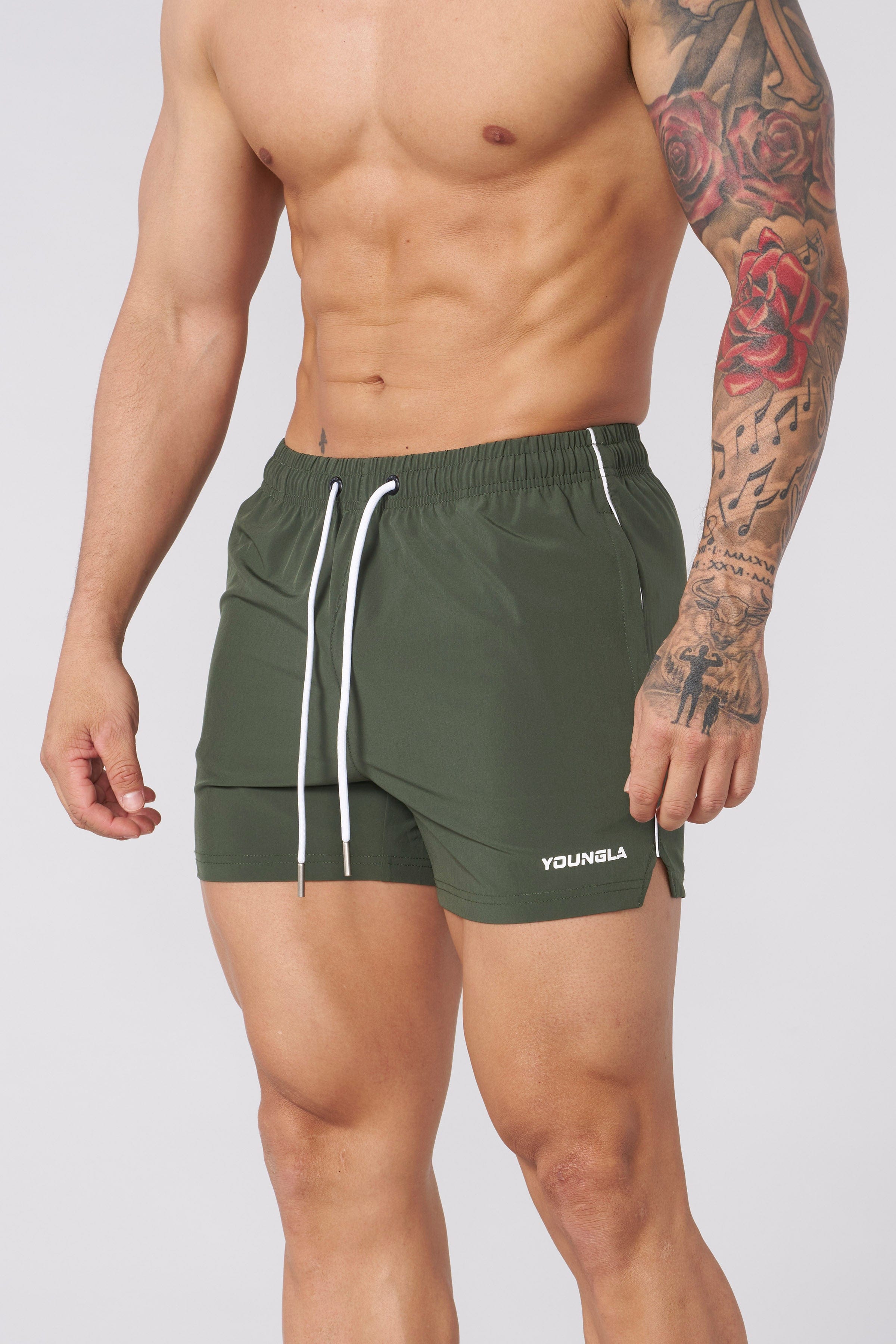 Side angle showing piping detail and stretchable fabric for mobility