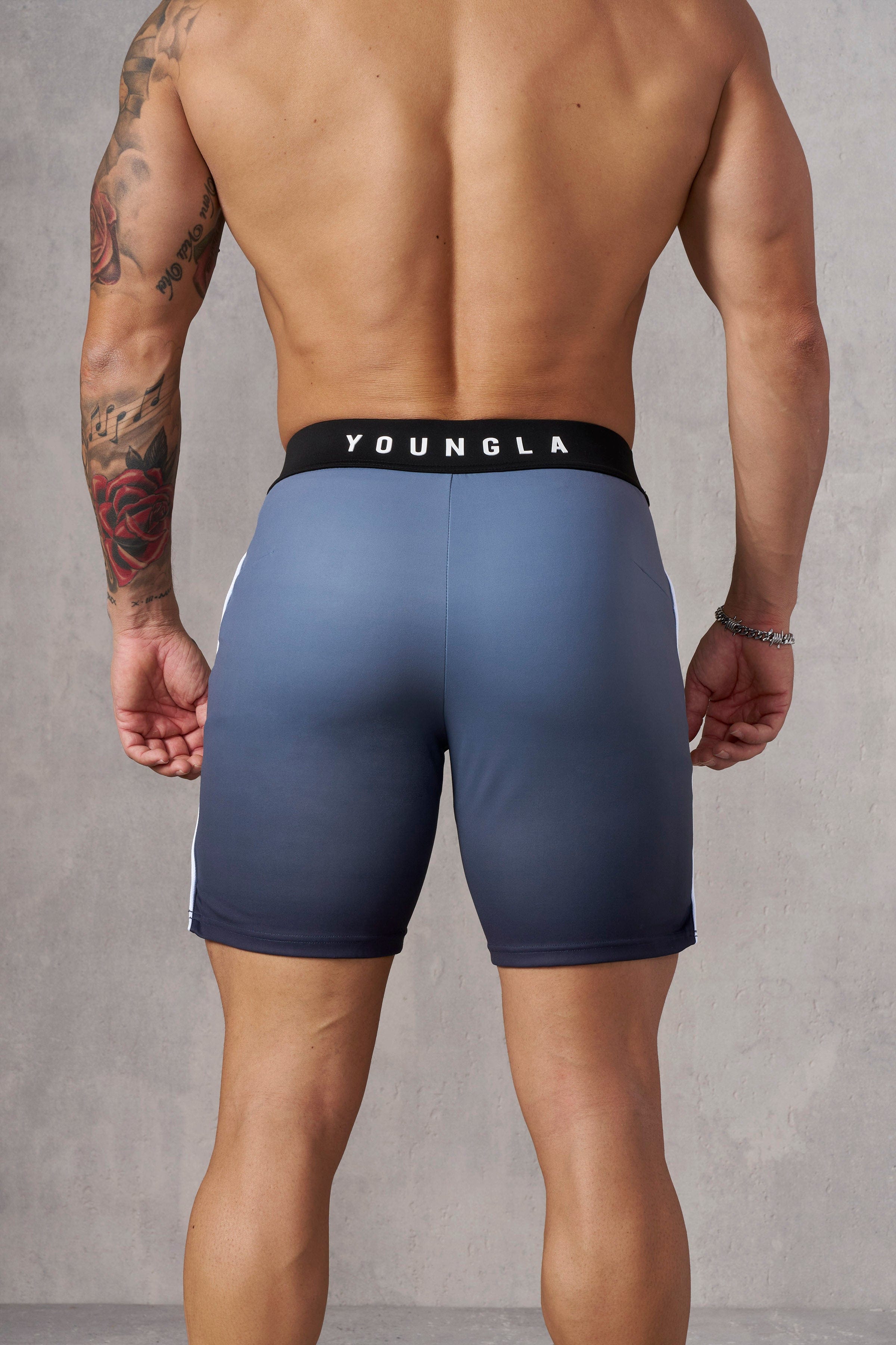 Side view of bodybuilding shorts highlighting the sleek silhouette.