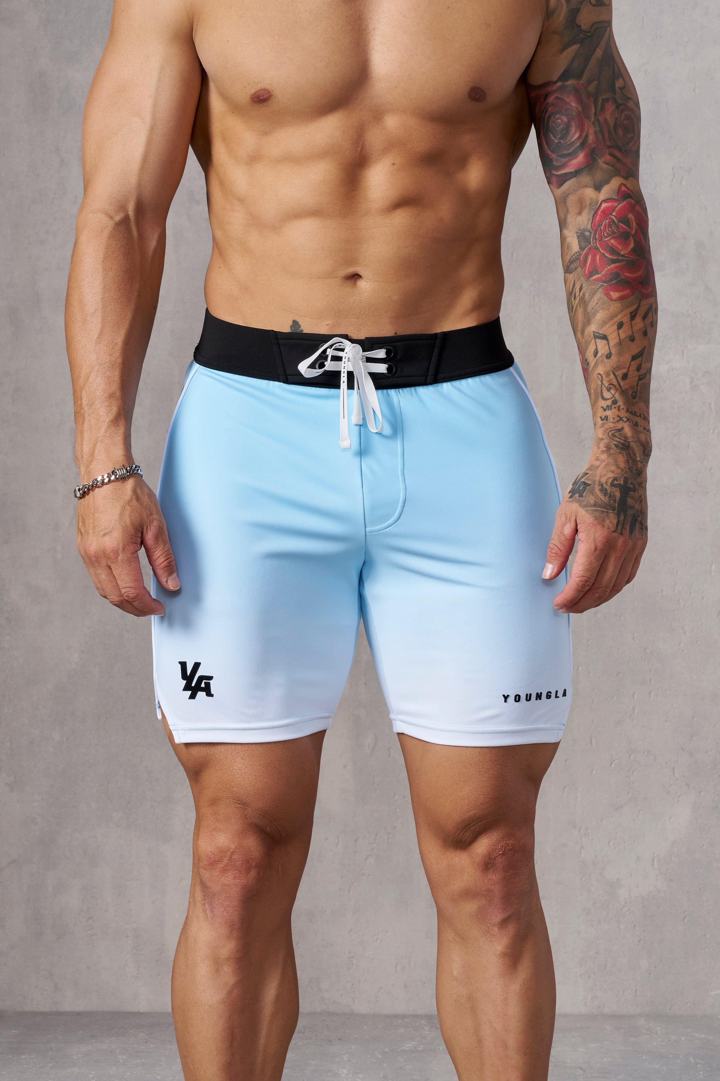 Side view of bodybuilding shorts highlighting the sleek silhouette.