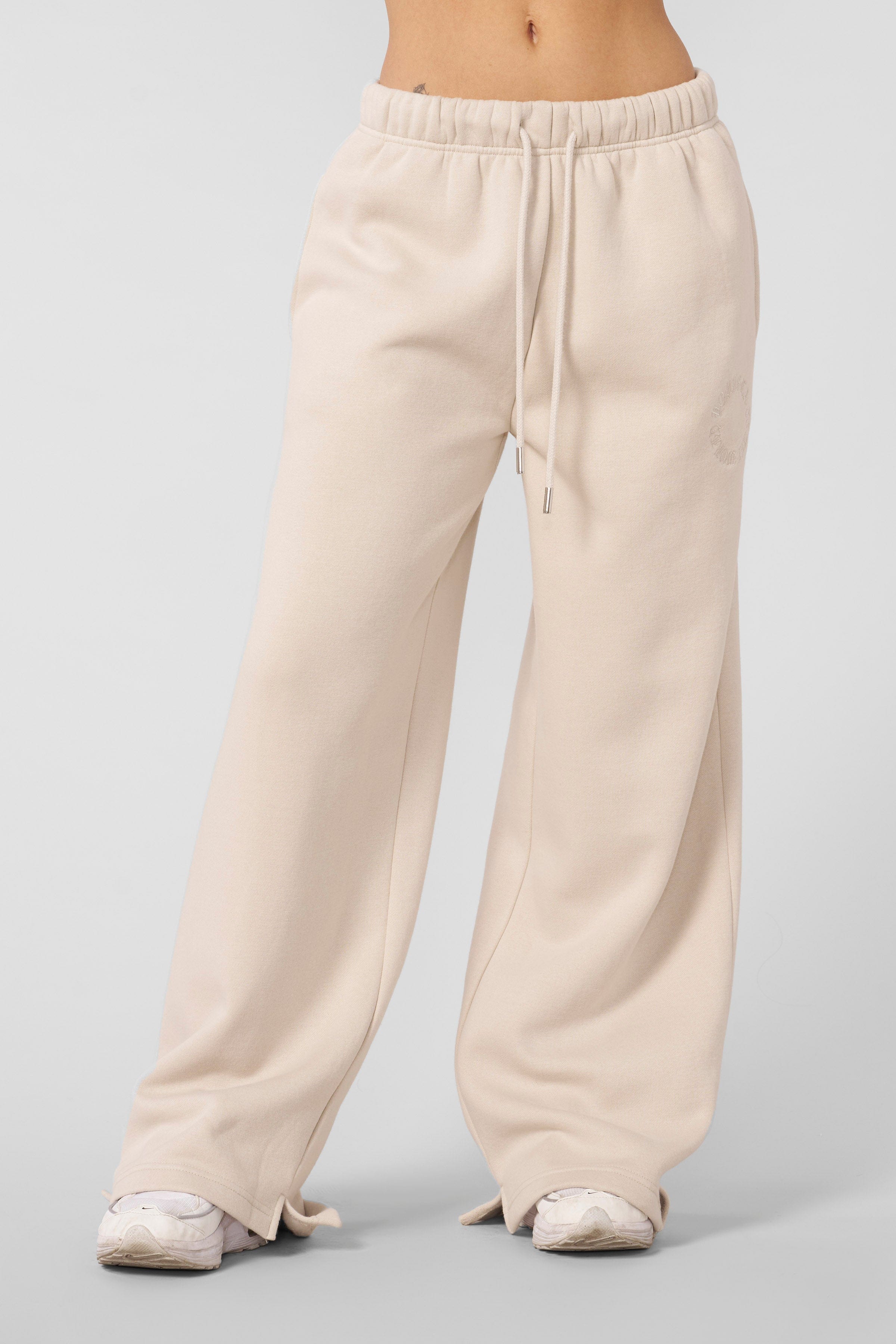 Front view of cozy joggers for women in neutral color, ideal for lounging.