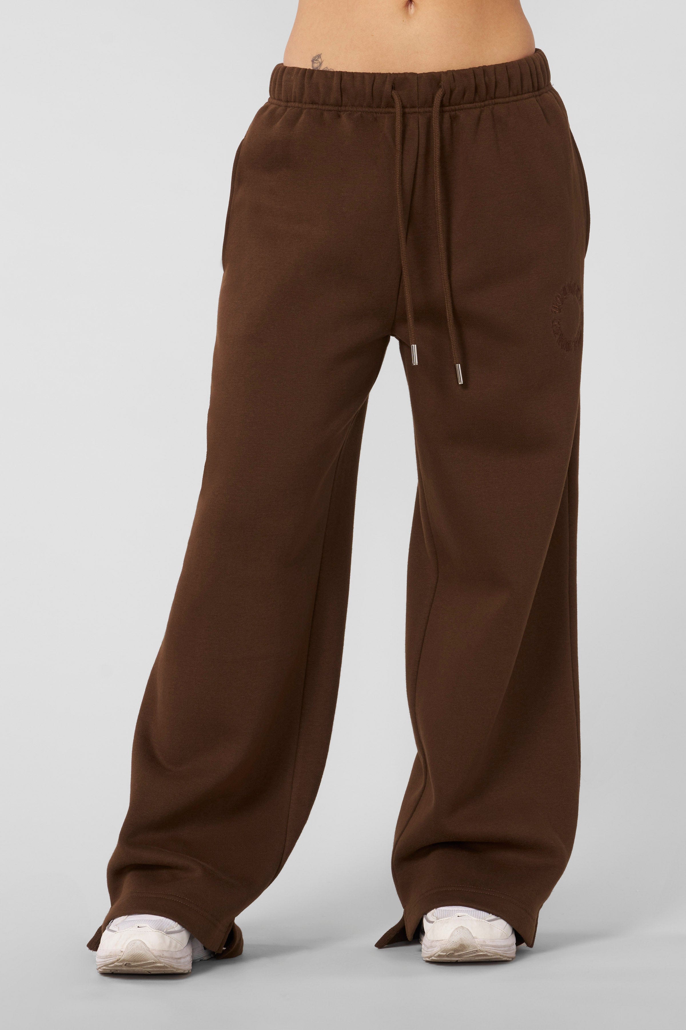 Side view of comfortable joggers showcasing relaxed fit and straight leg design.