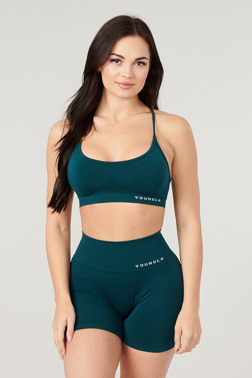 Close-up of the back design on the seamless workout bra.