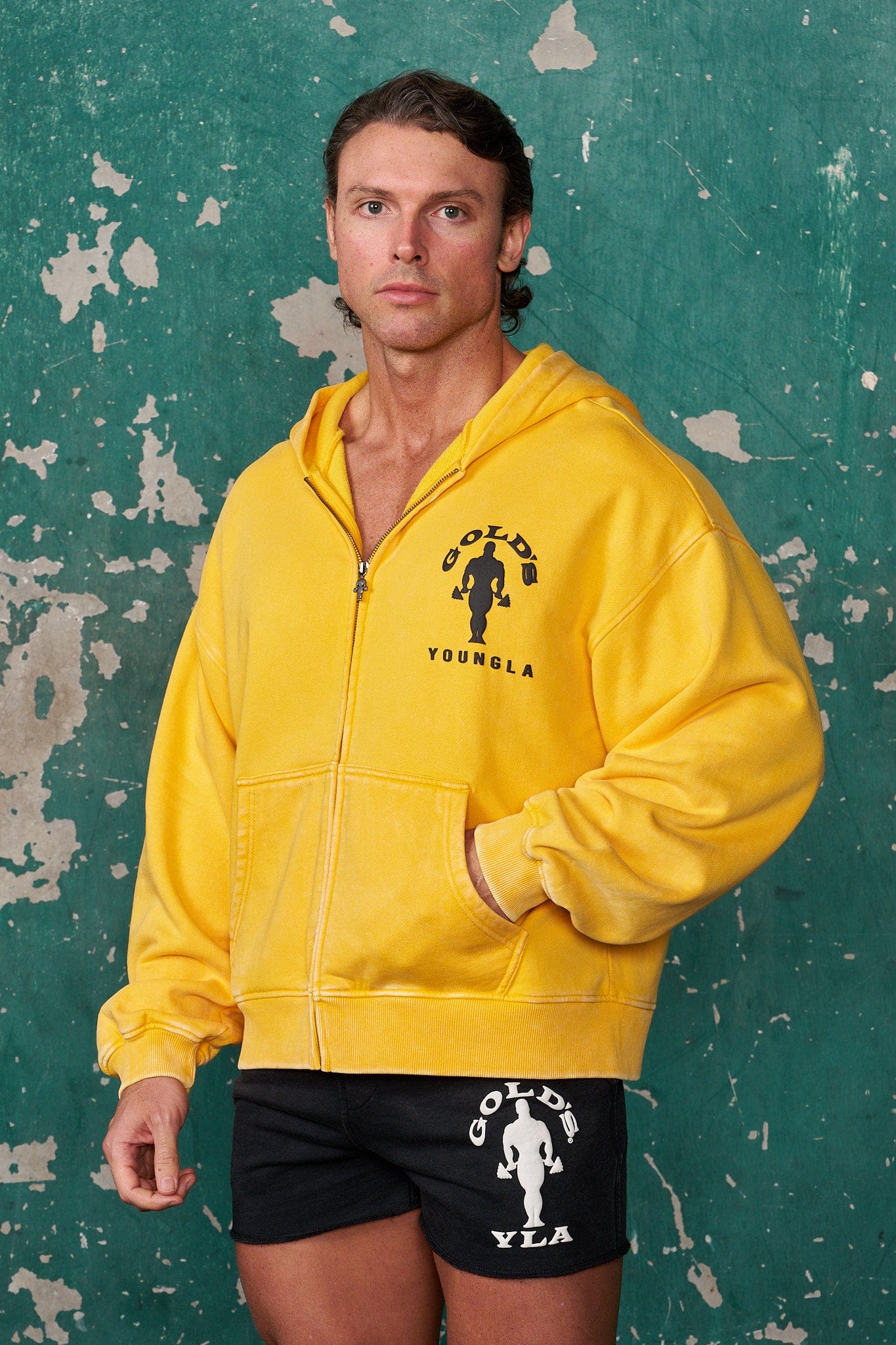 Close-up of vintage puff print on hoodie back