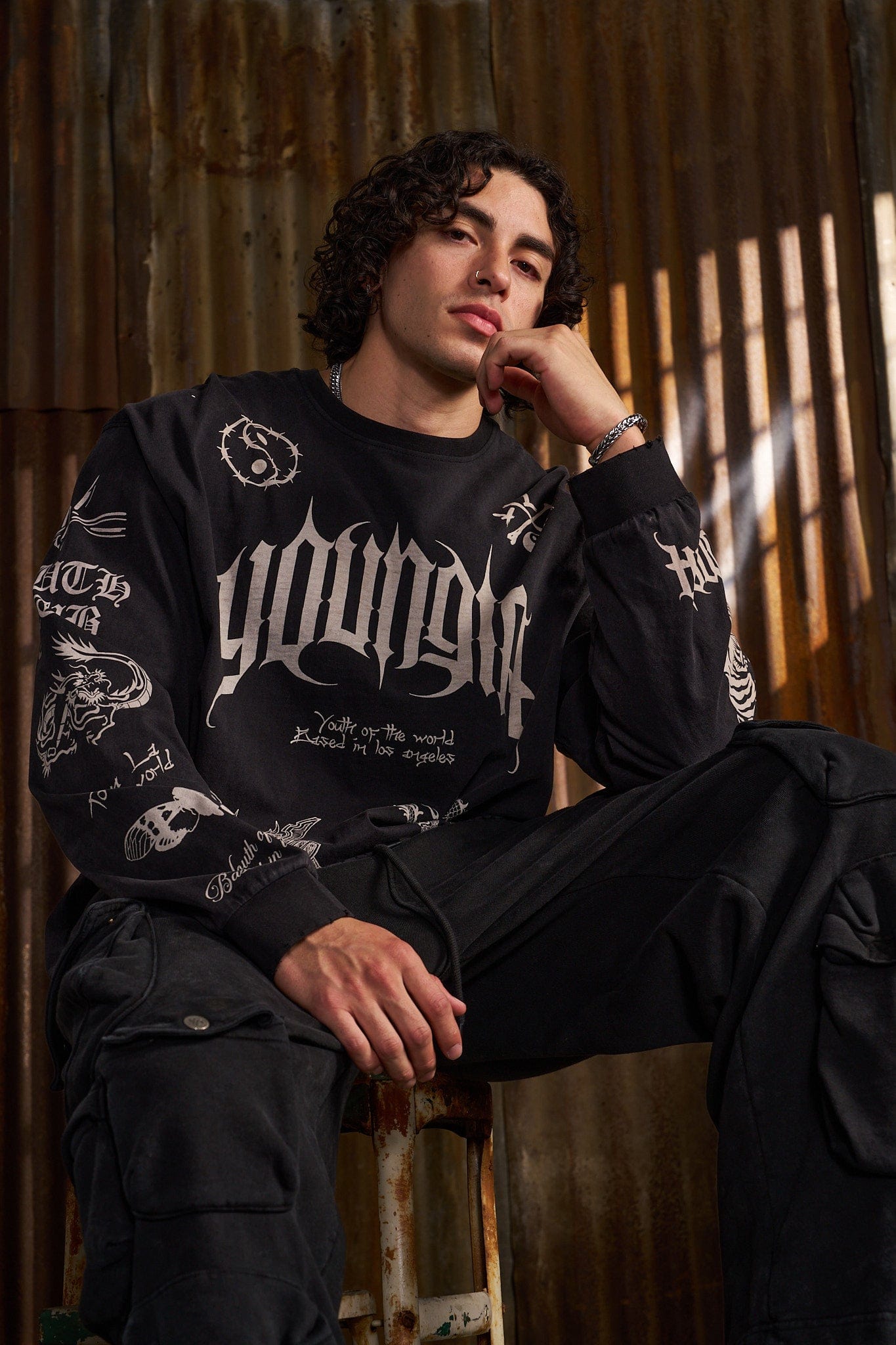 Zoomed angle highlighting vintage graphic tees style and print detail