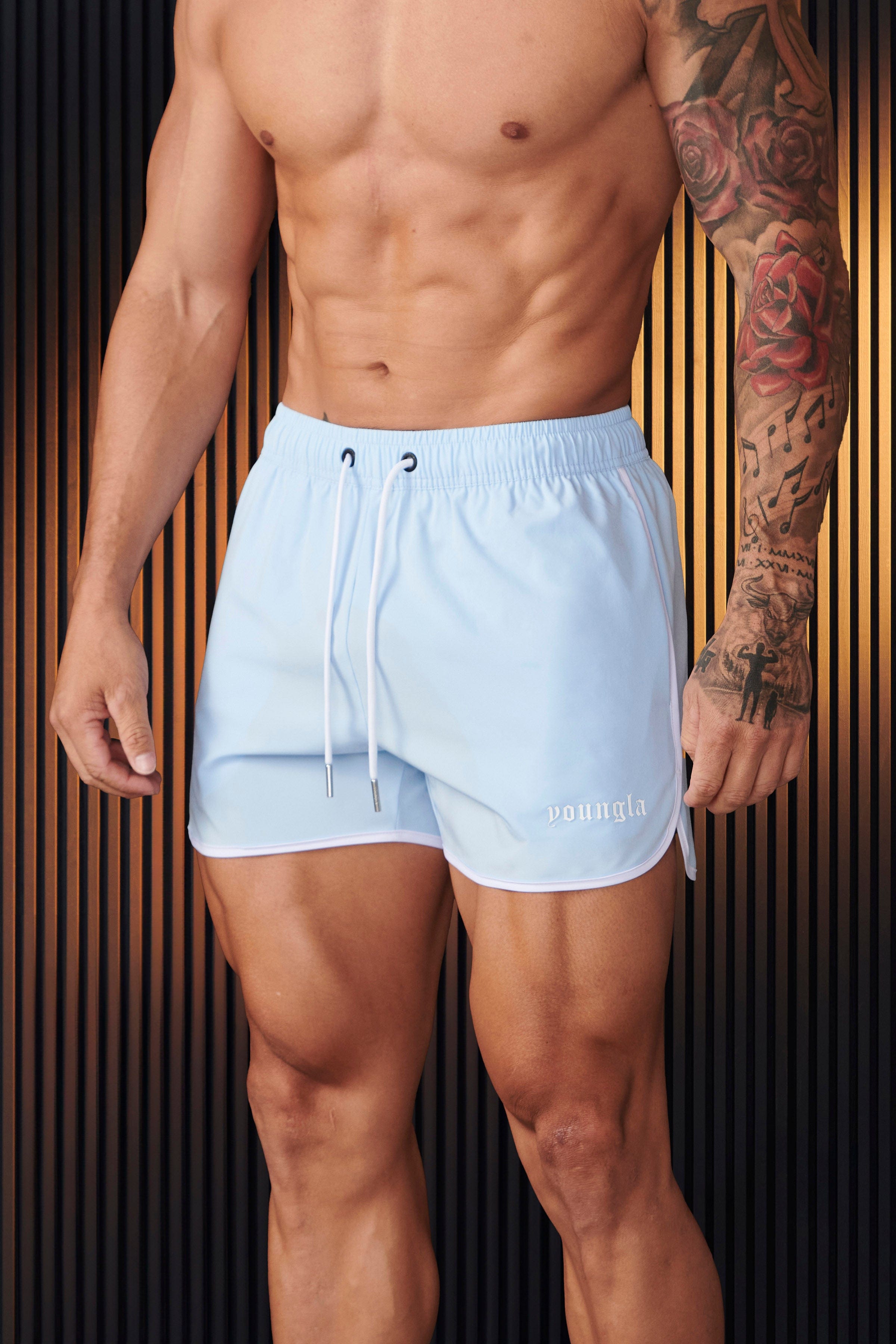 Mens Olympic athletic shorts in gray with contrast piping
