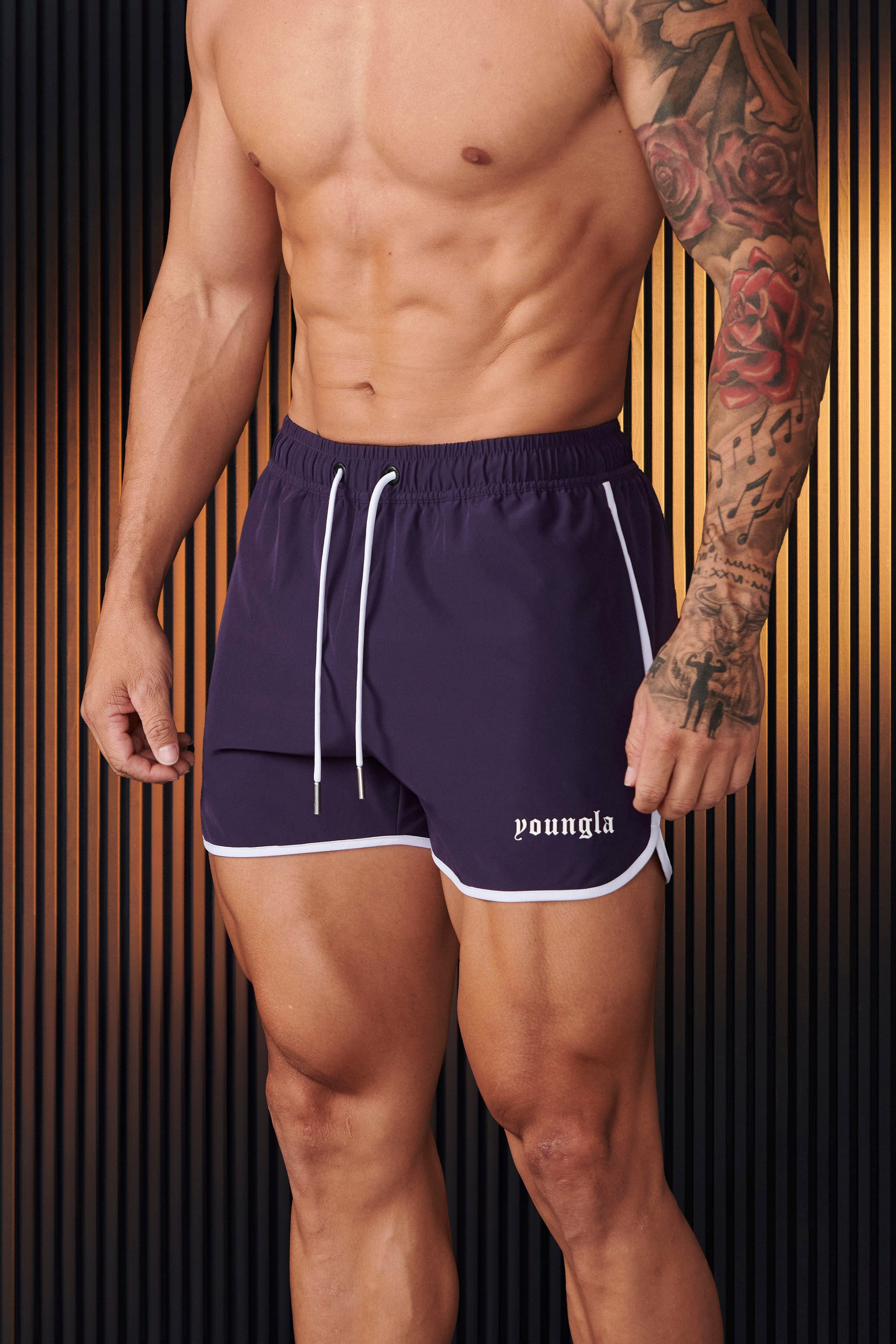 Mens Olympic athletic shorts in gray with contrast piping
