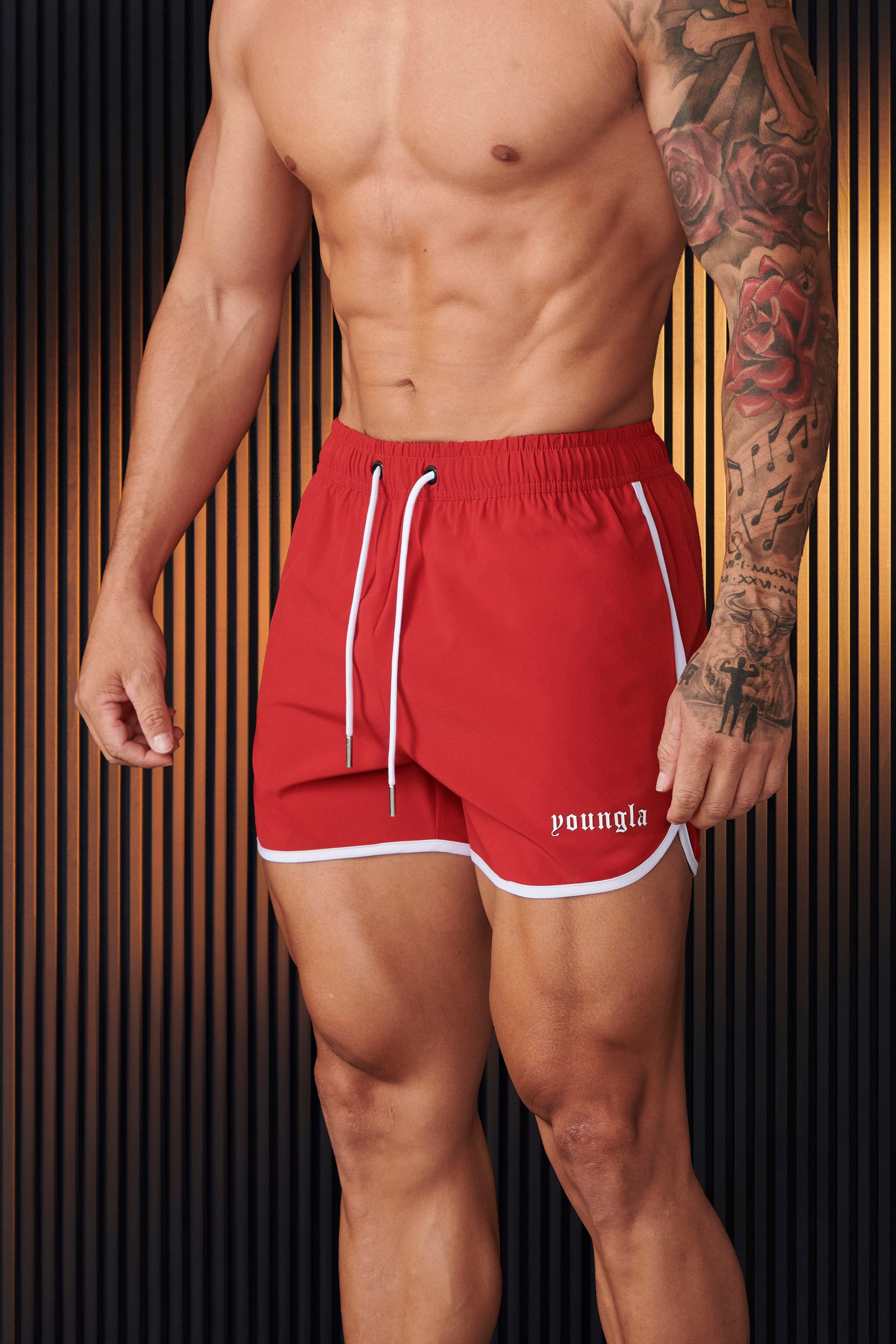 Mens Olympic athletic shorts in gray with contrast piping