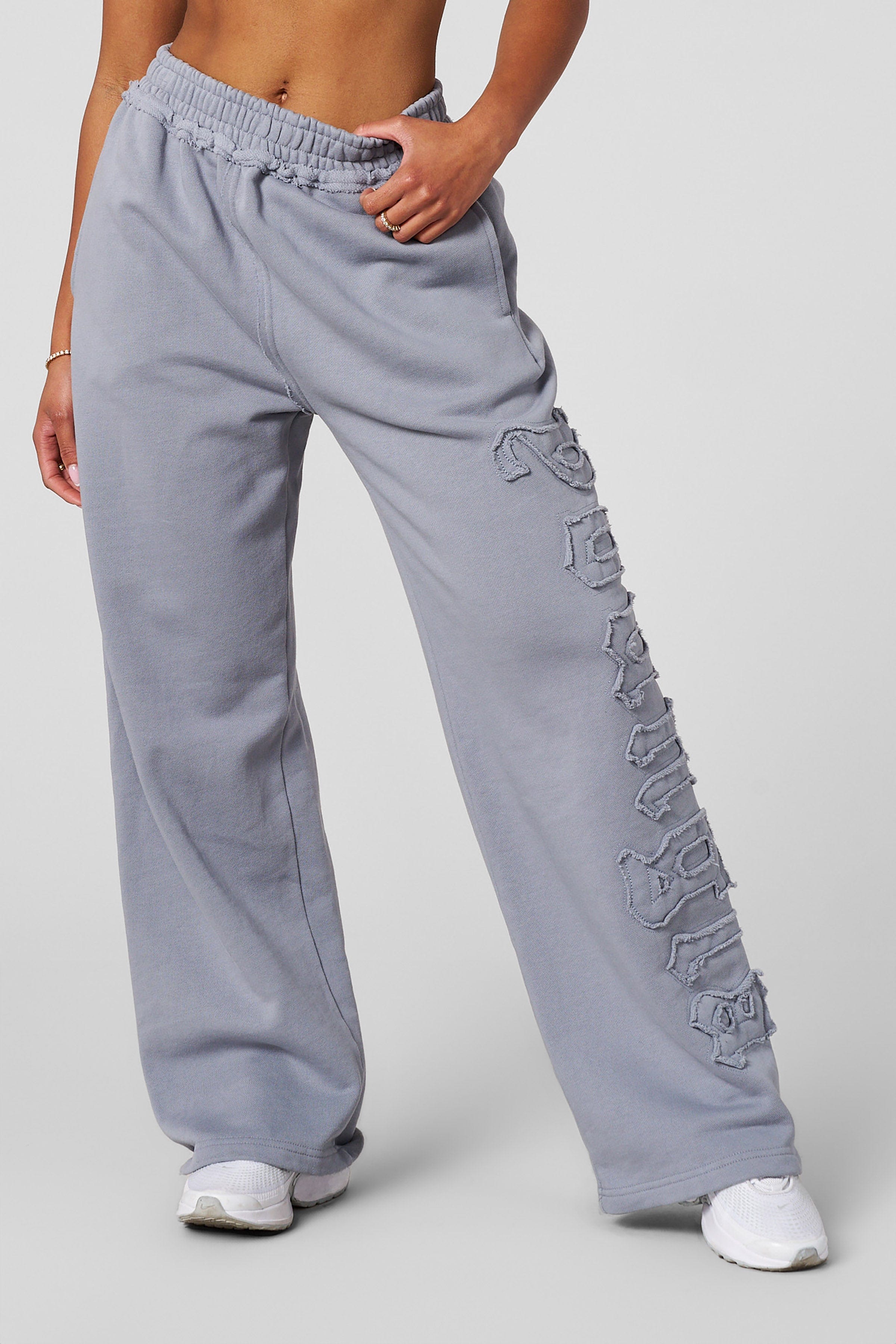 Front view of oversized cotton joggers in a relaxed fit.