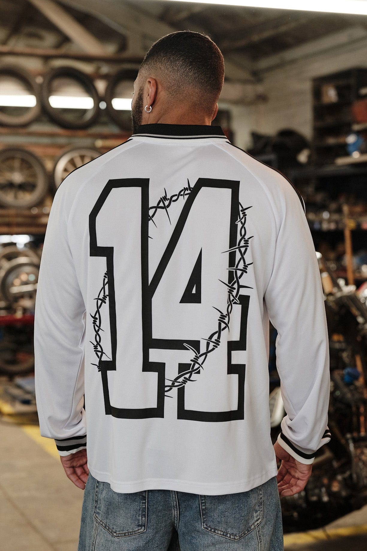 Close-up of sleeve detail on custom soccer jerseys
