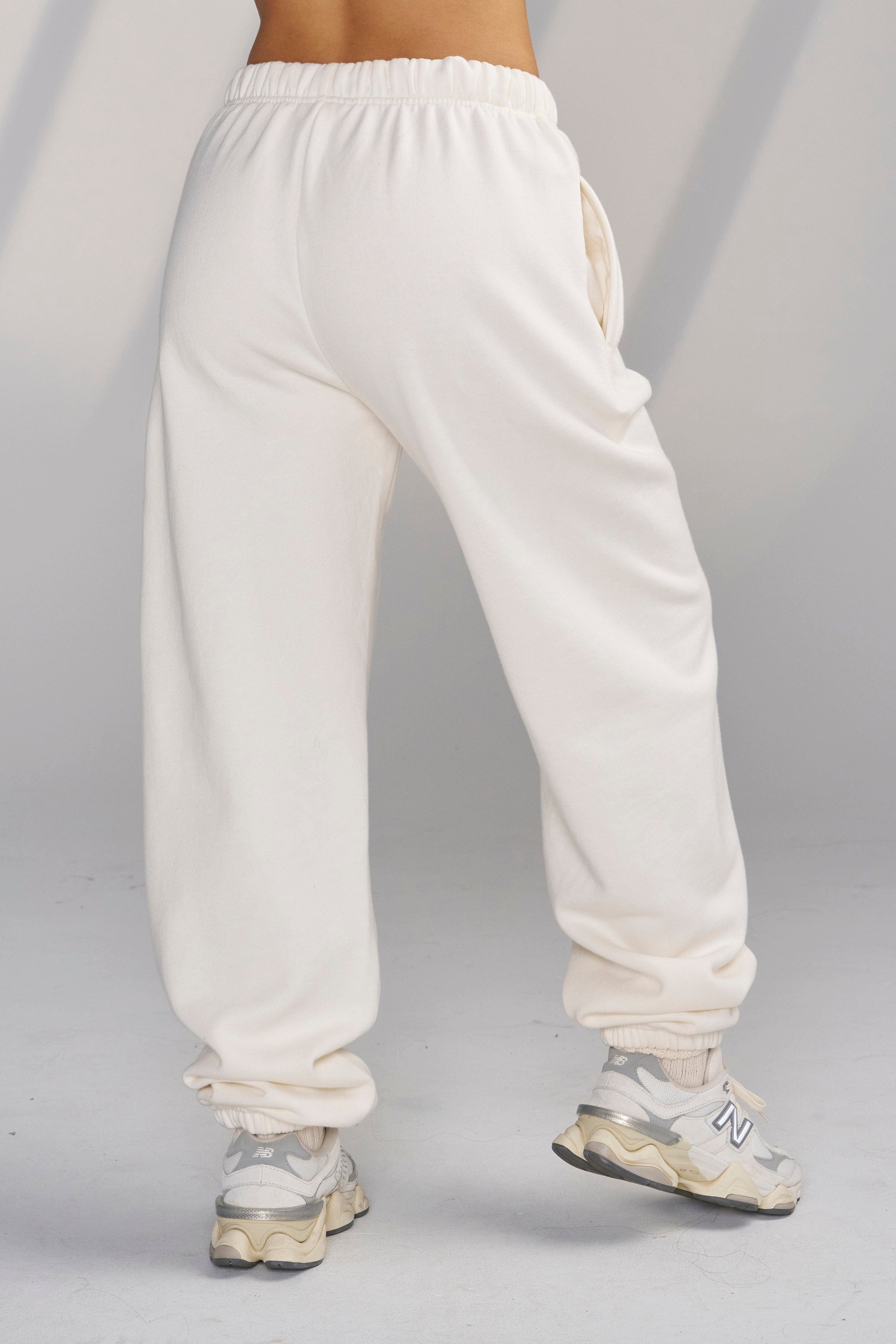 Model wearing Teddy joggers with hoodie, perfect for laid-back style