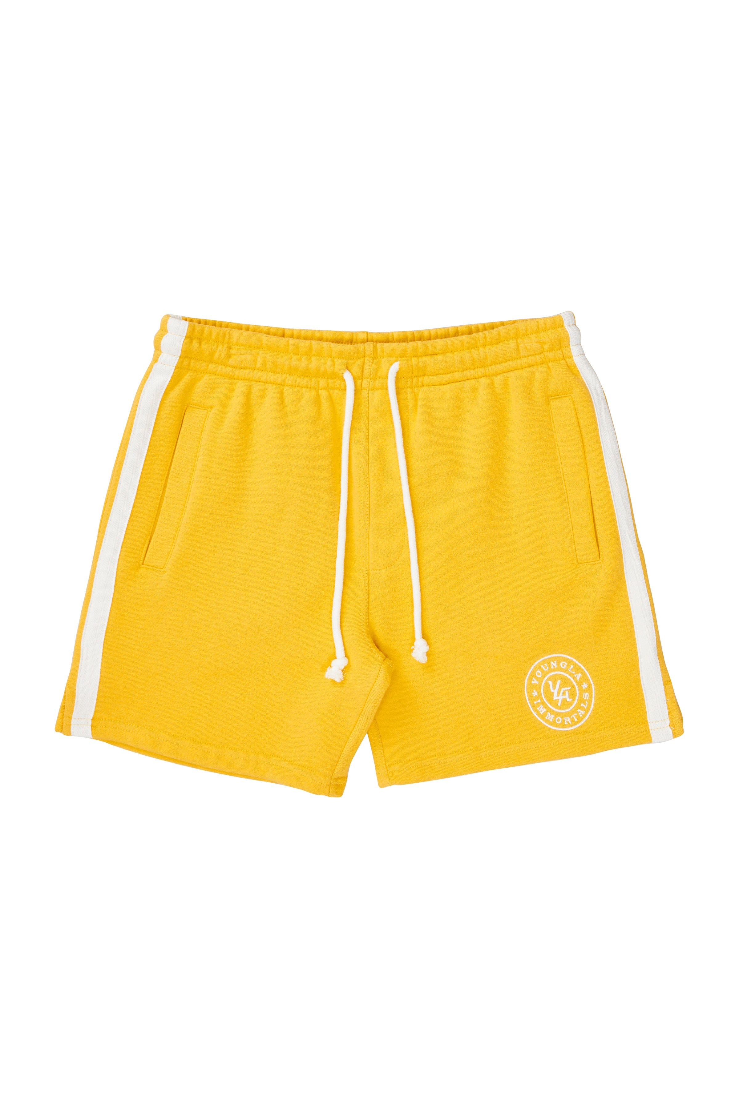 Side view of workout shorts highlighting their stylish length and comfort.