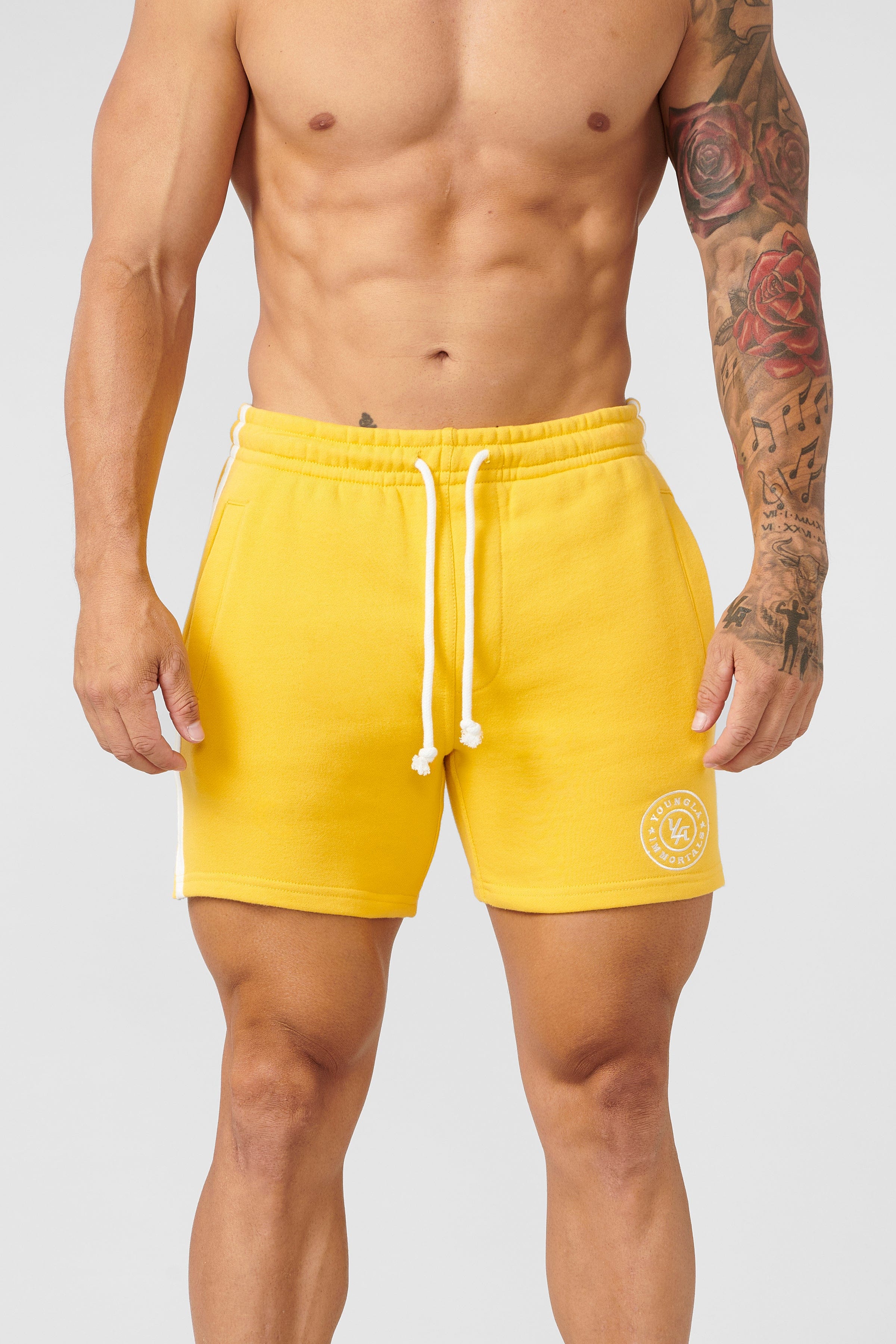 Front view of Golden Era bodybuilding shorts showcasing their fitted design.