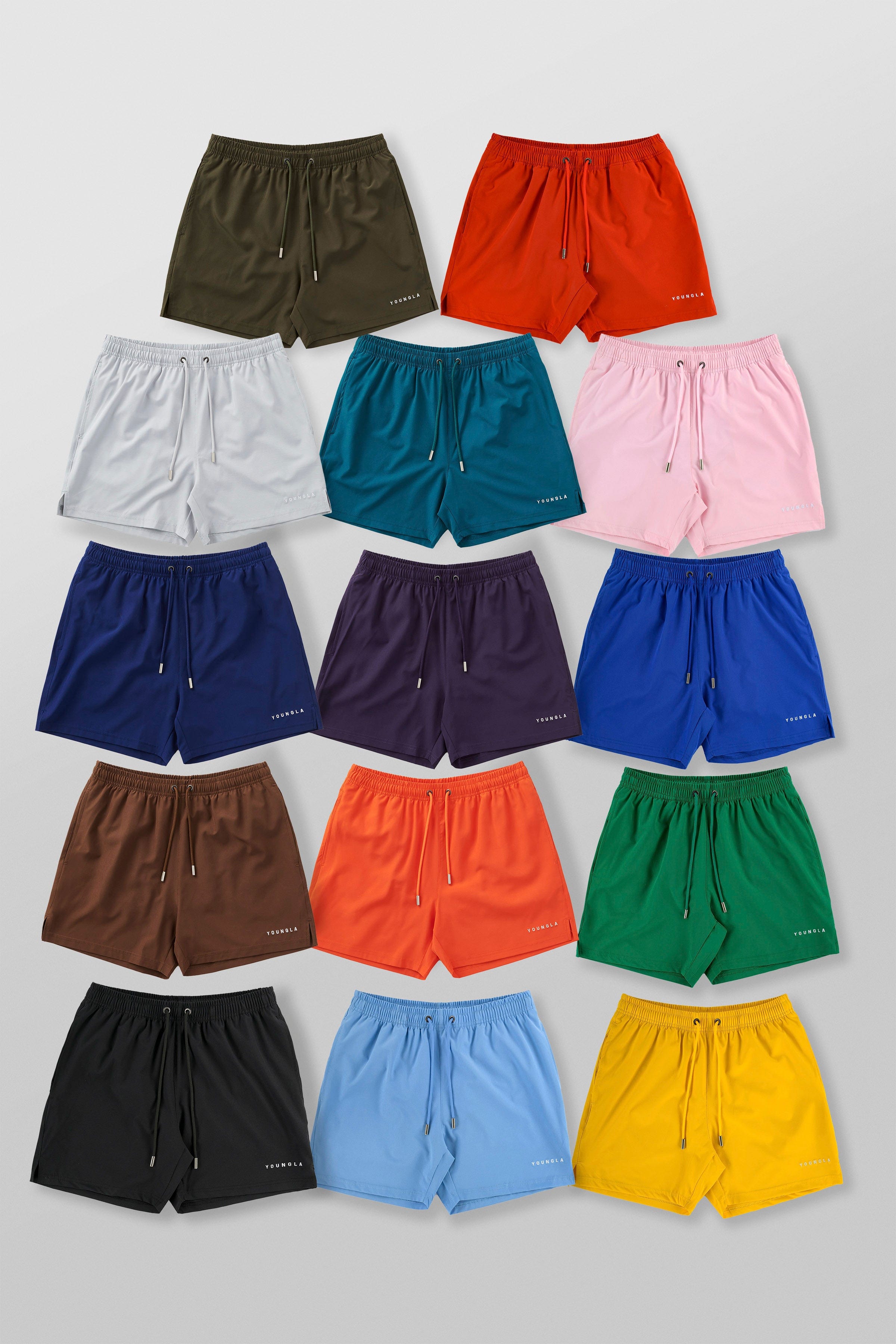 Men's swim shorts laid flat, showcasing color and design details