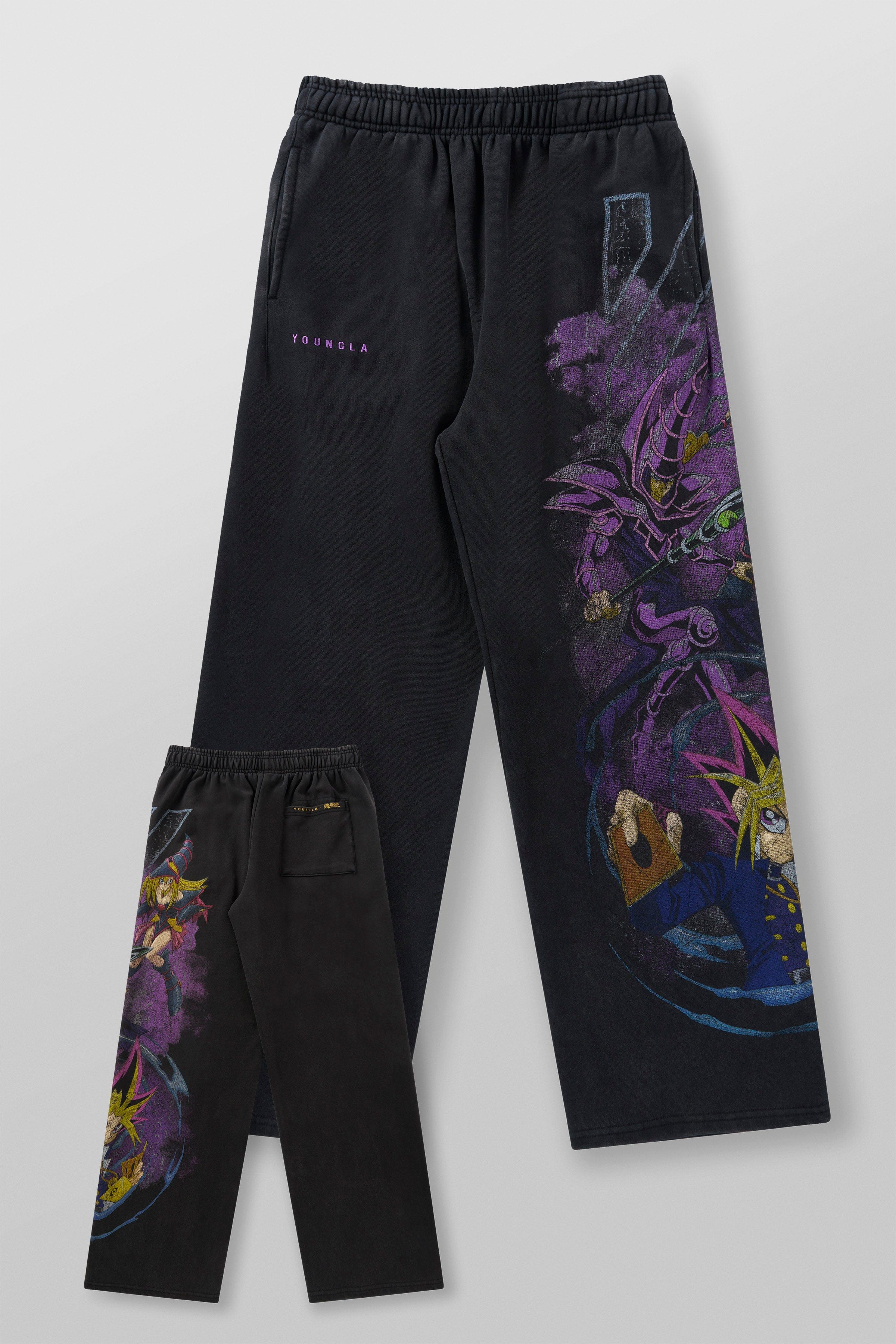 Side angle showcasing the oversized character graphic on the sweatpants
