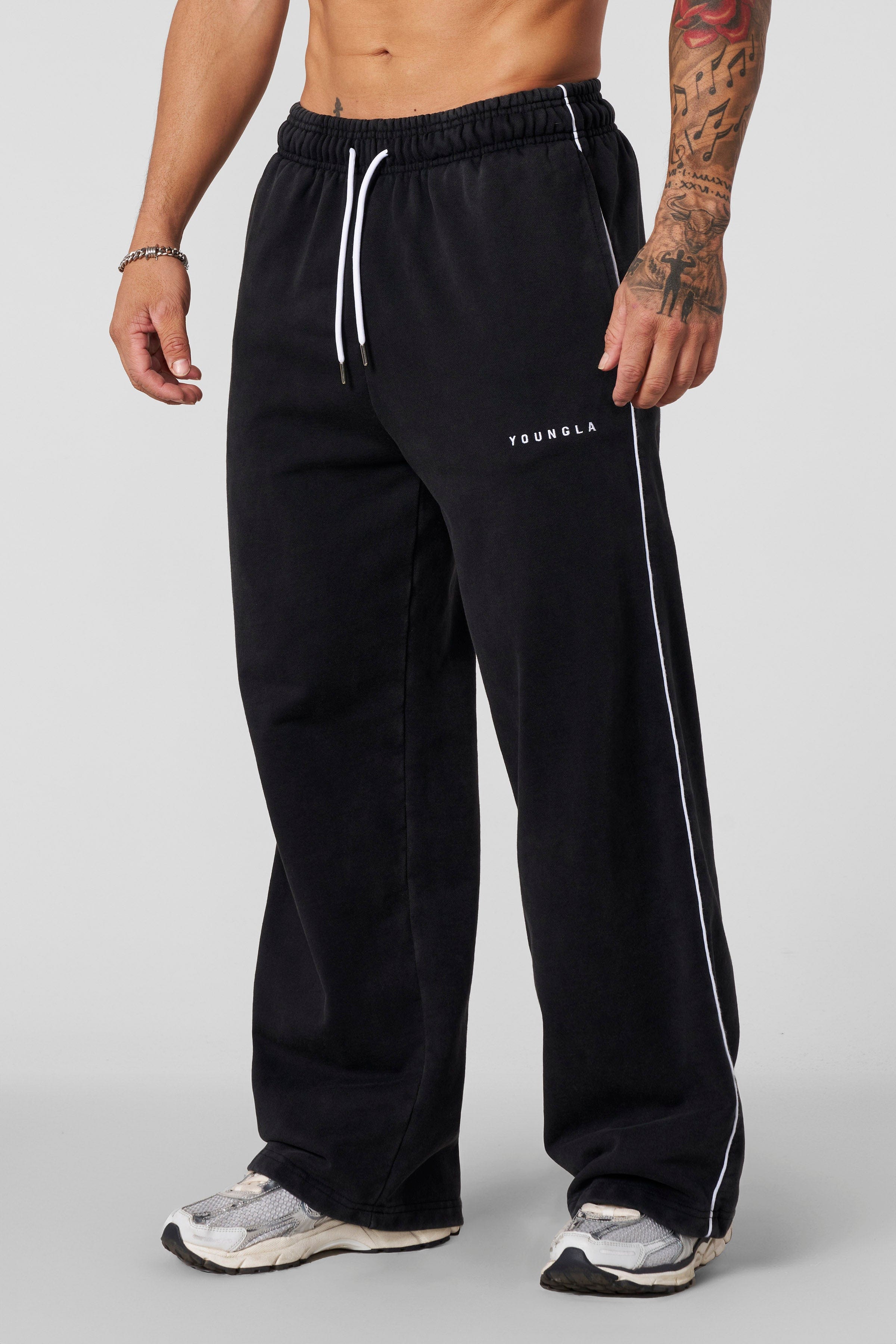 Close-up of the fabric texture on the cotton joggers showing durability and softness