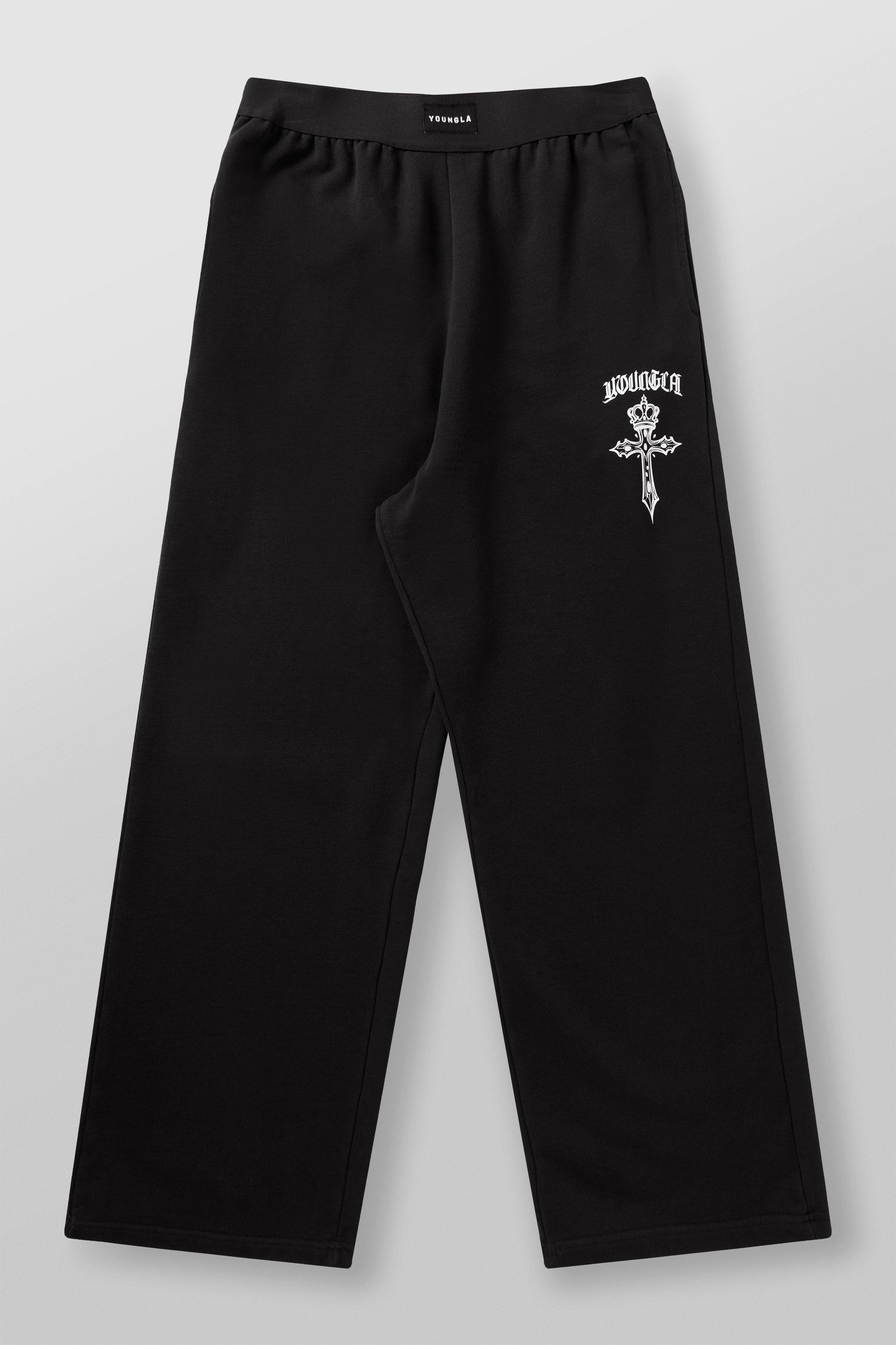 Front view of Faith Sweats showing relaxed baggy fit and cross logo