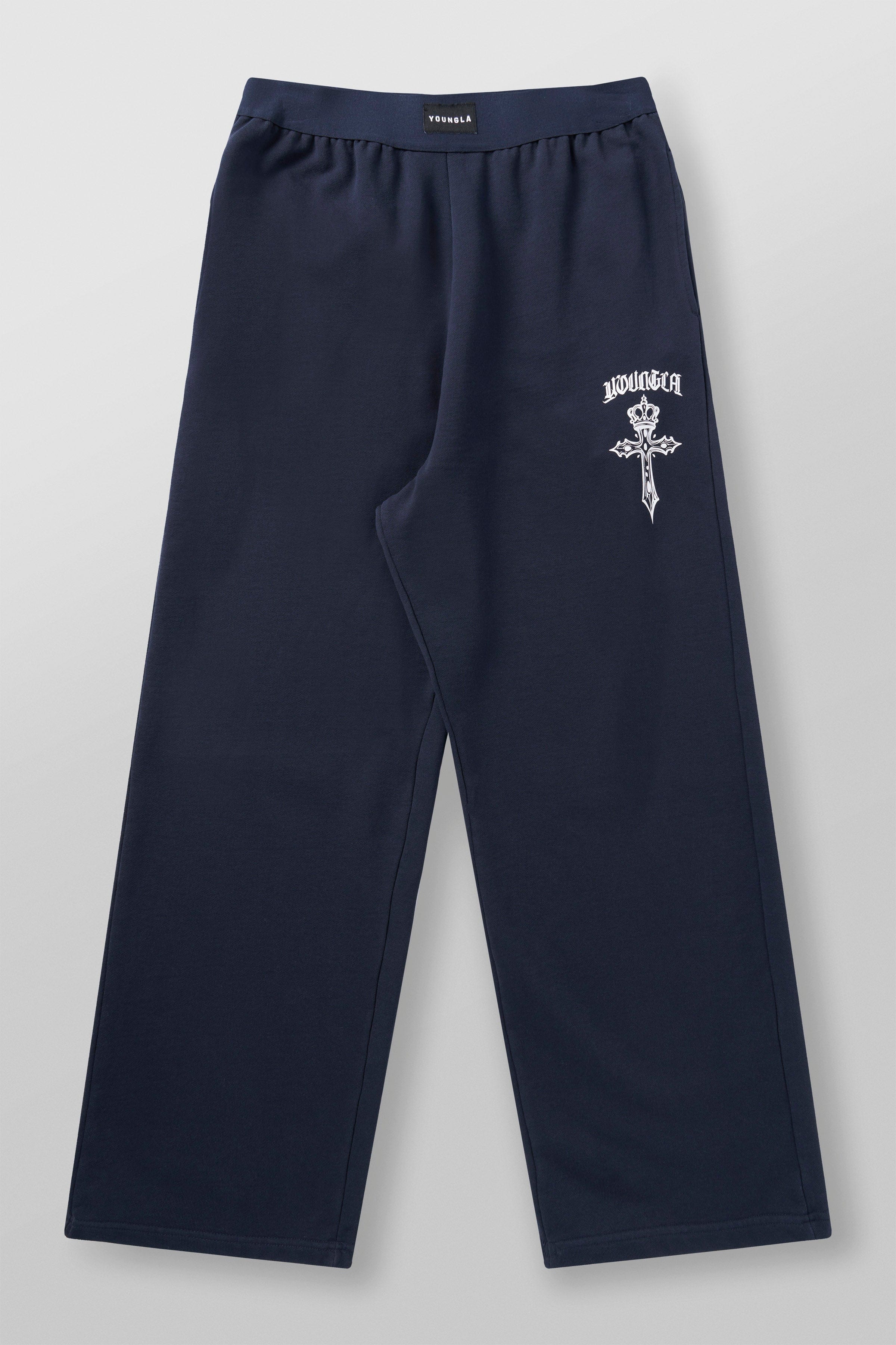 Front view of Faith Sweats showing relaxed baggy fit and cross logo