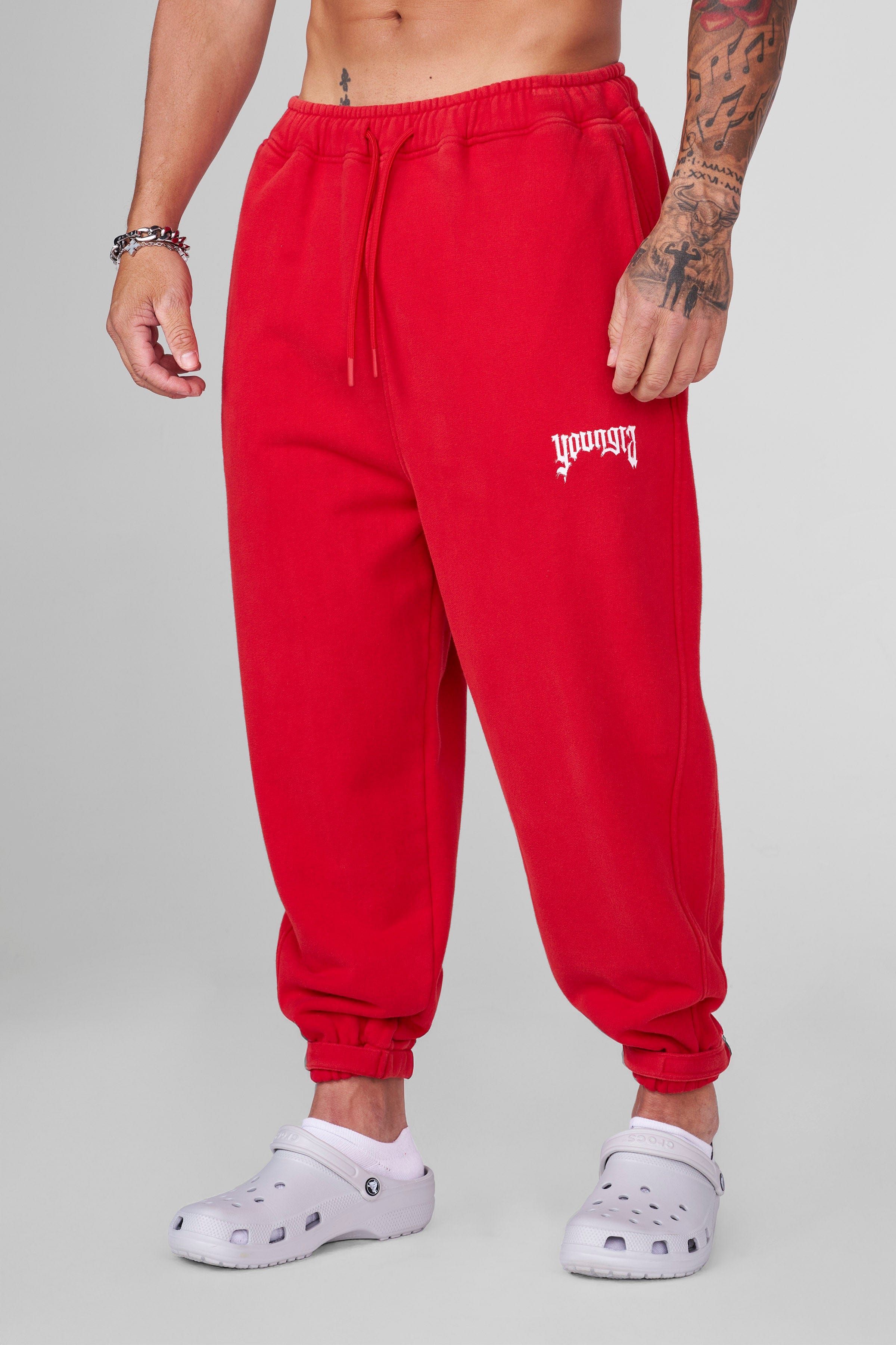 Side view of loose-fit anime joggers, ideal for gym activities.