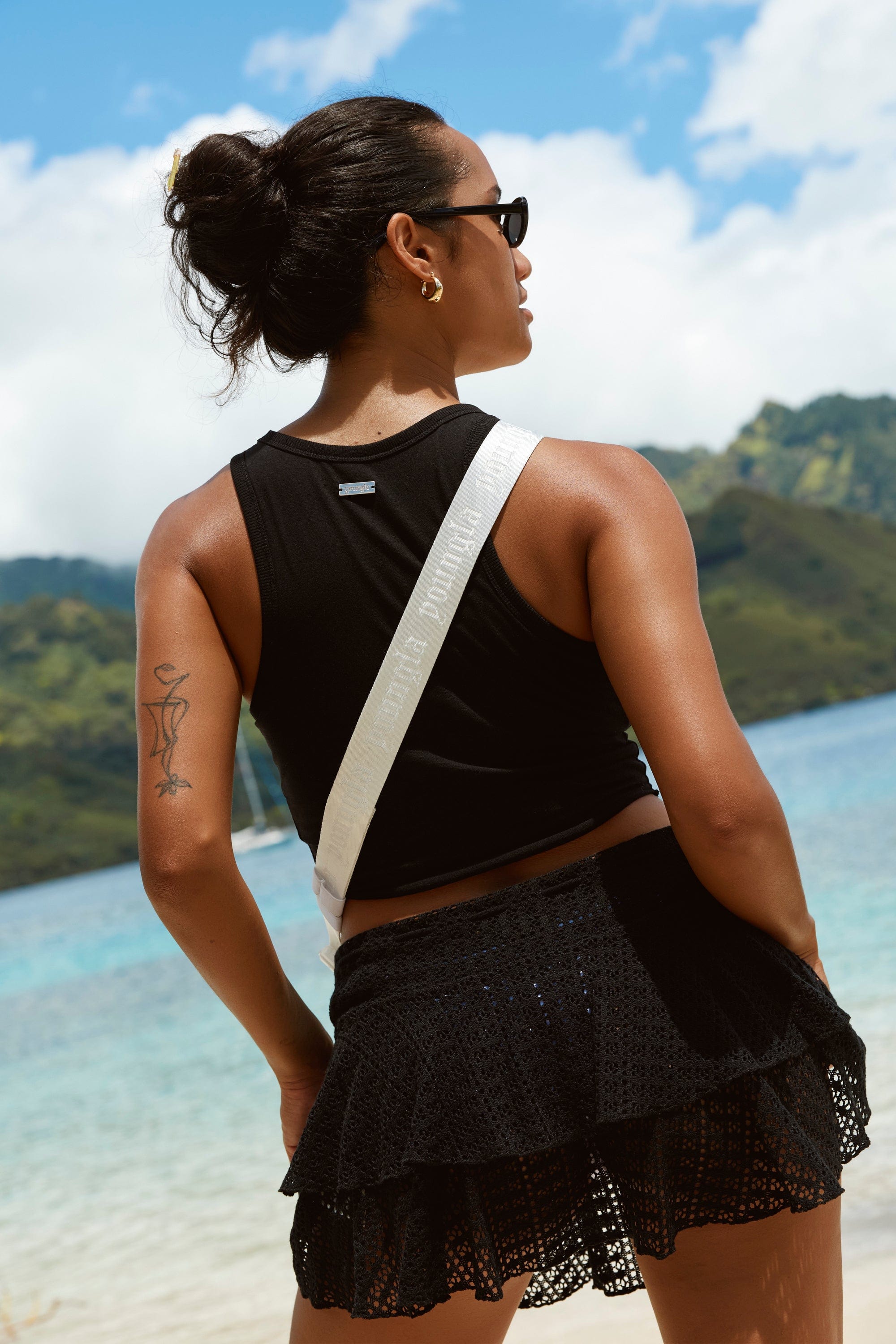 Close-up of the iridescent bag showcasing its unique design and texture.