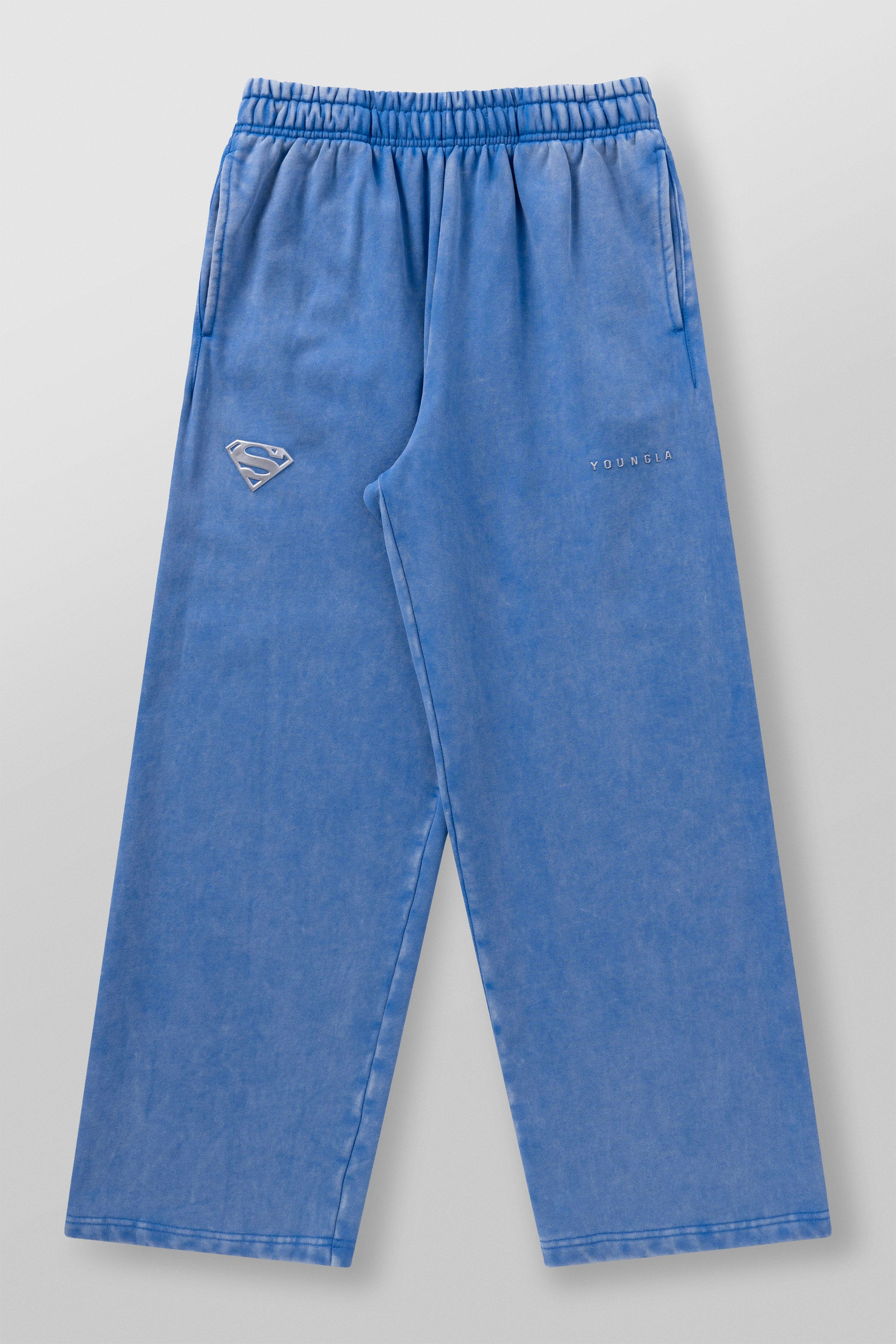 Superman sweats front view showing acid wash and logo detailing