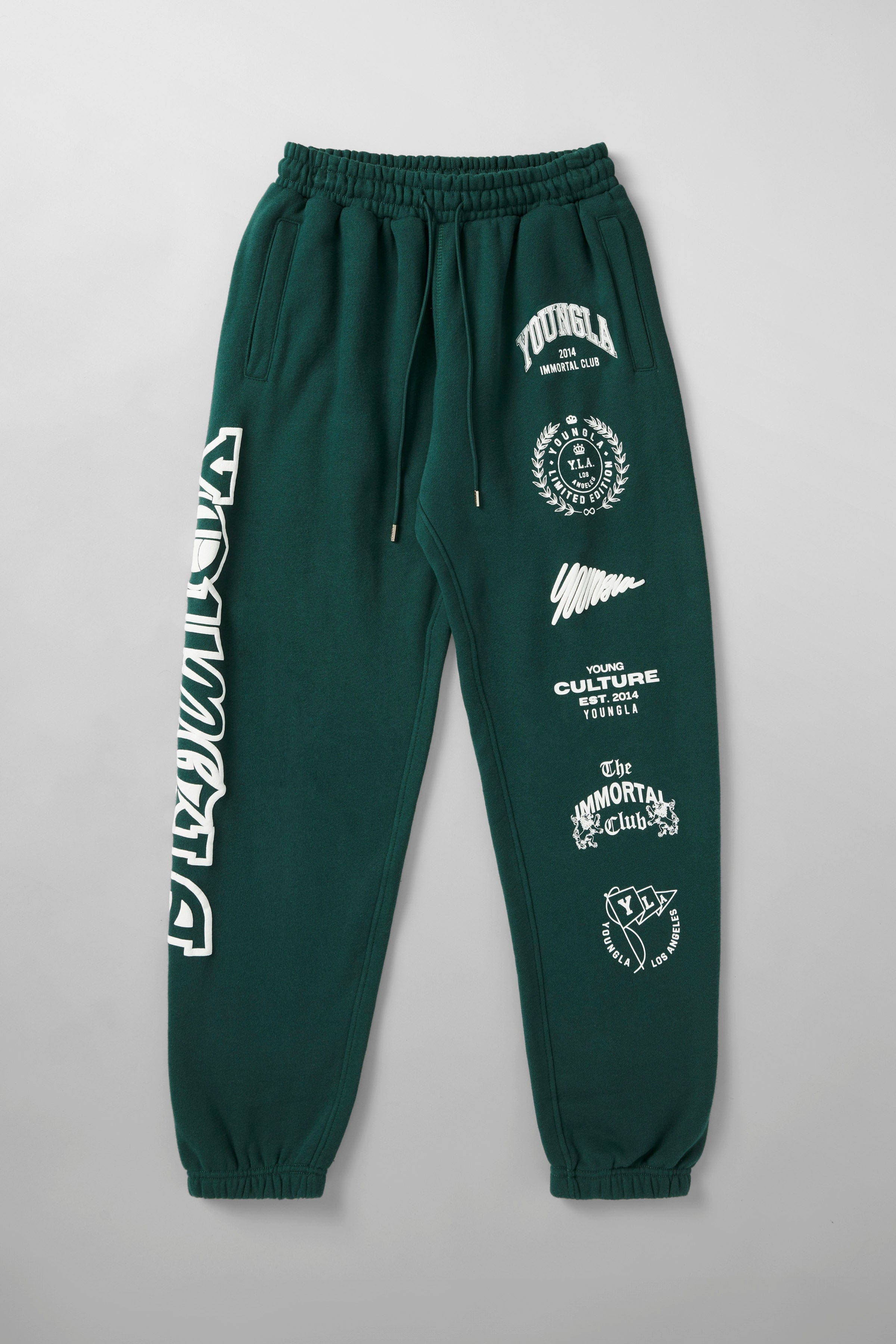Front view of Immortal Killer Joggers with puff printed graphic for streetwear style