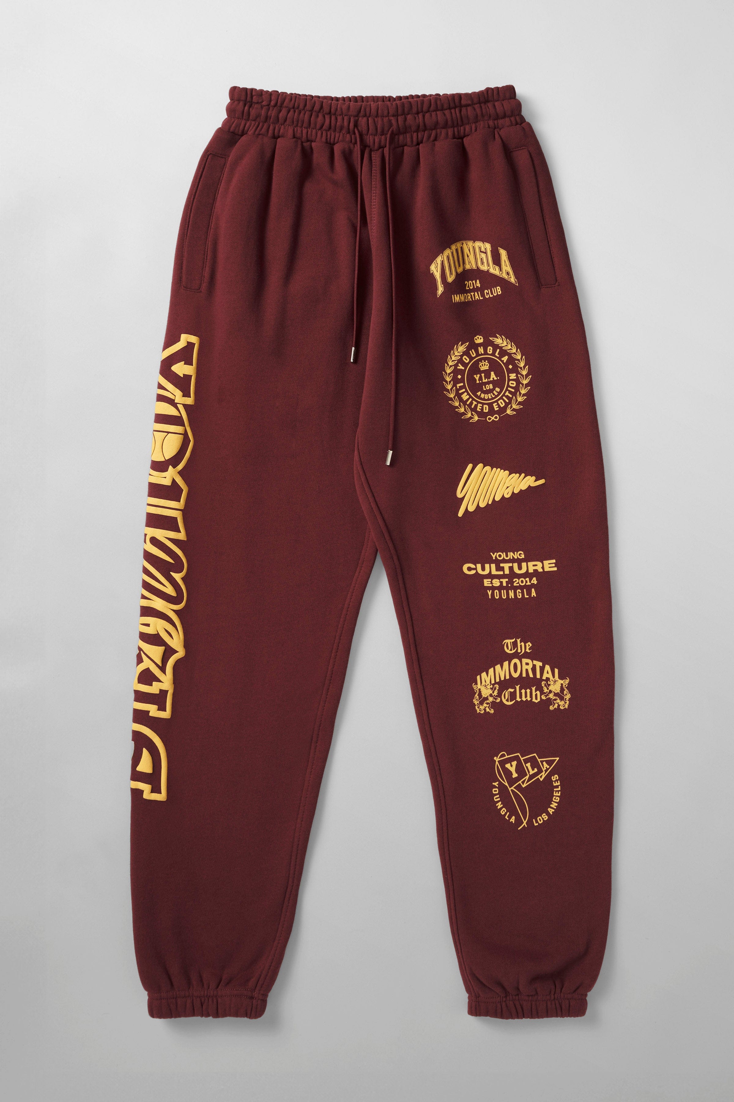 Close-up of the puff printed graphic on black joggers, Japanese streetwear influence