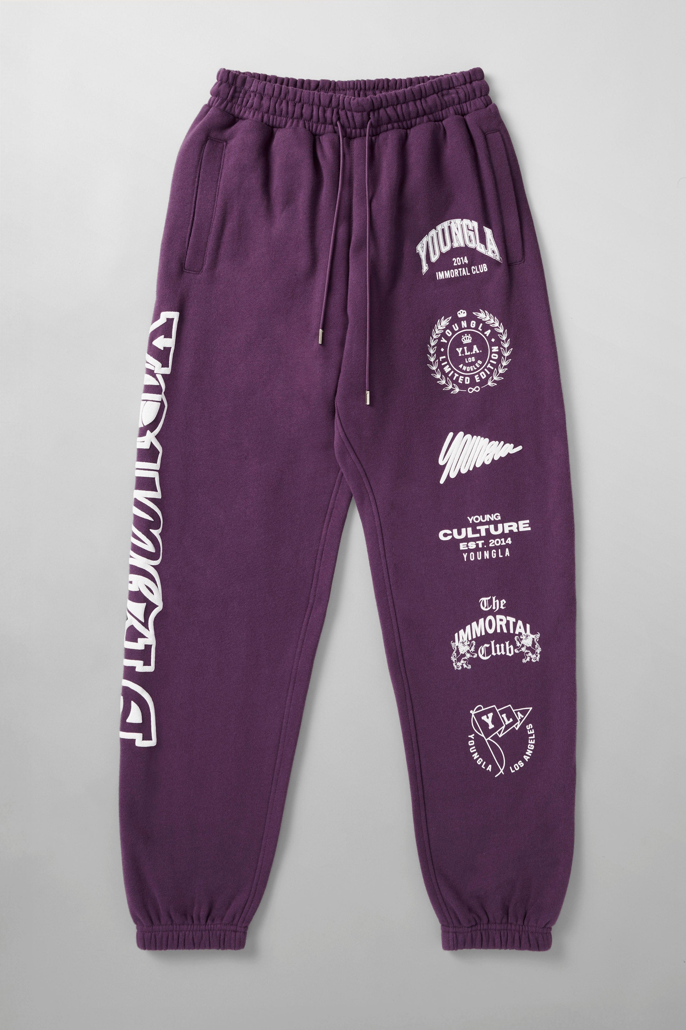 Front view of Immortal Killer Joggers with puff printed graphic for streetwear style