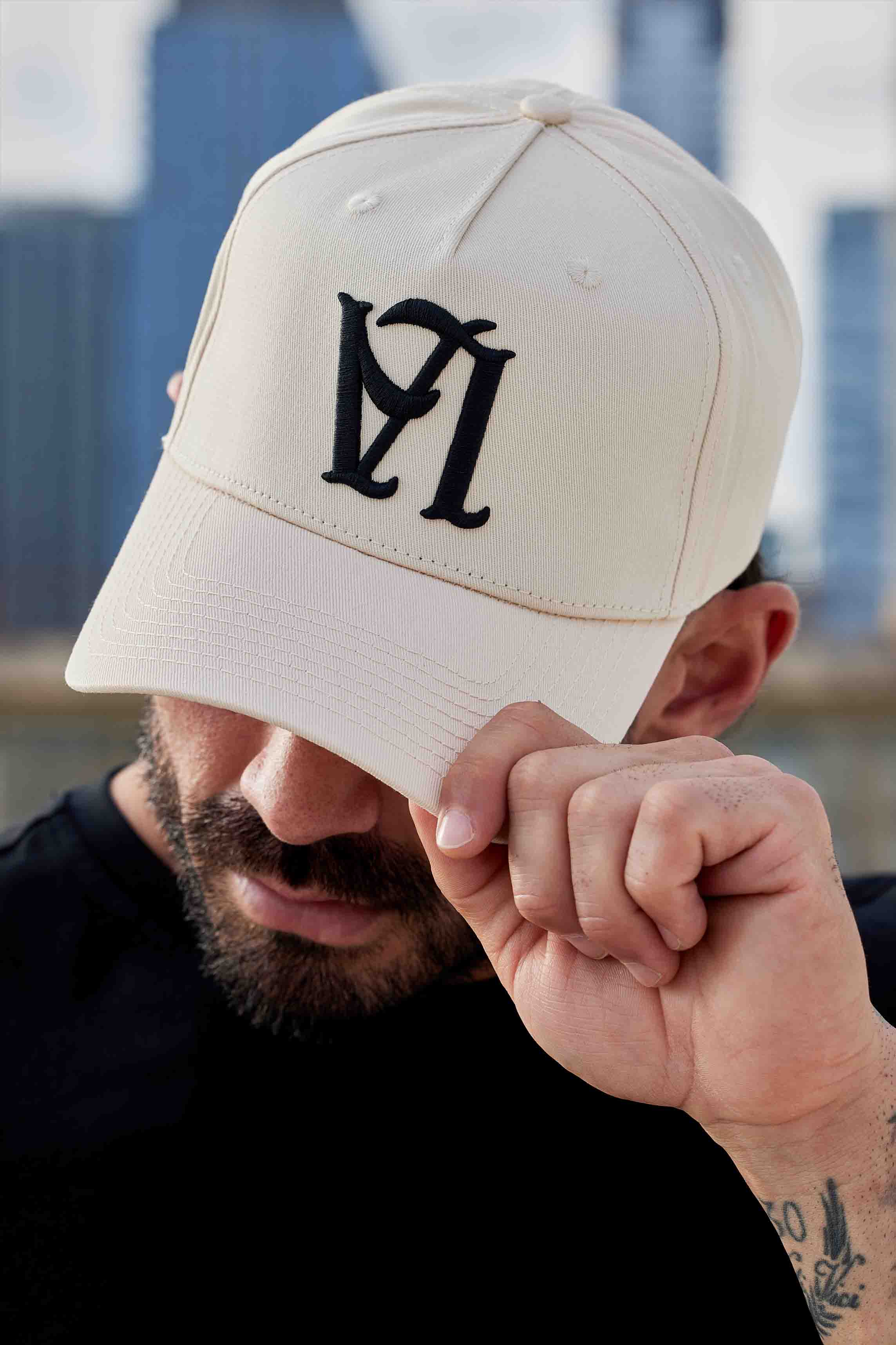 Front view of LA Reversed snapback hat showcasing premium embroidery.
